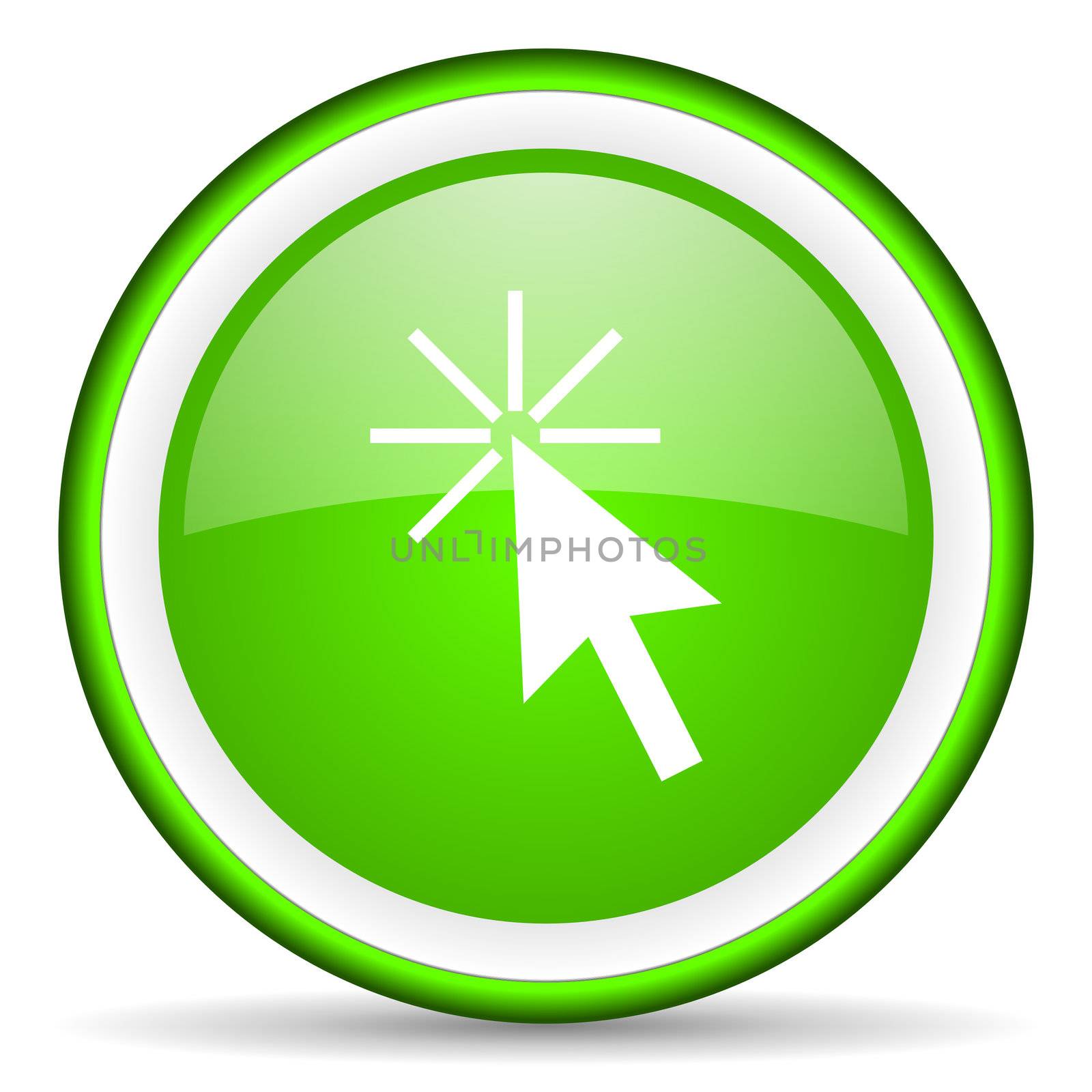 click here green glossy icon on white background