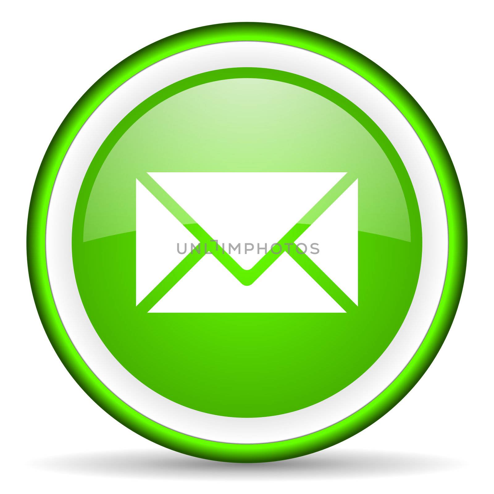 mail green glossy icon on white background