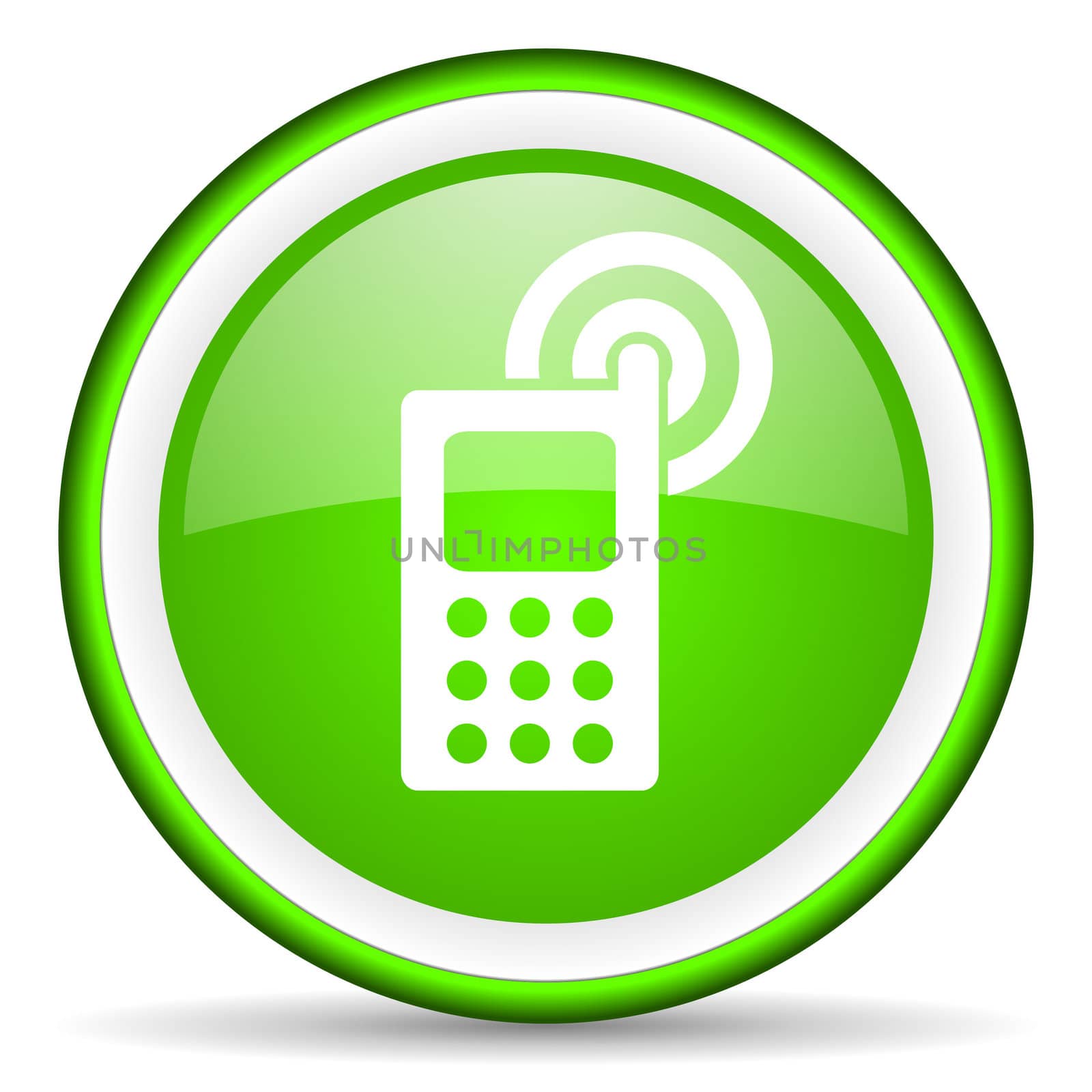 cellphone green glossy icon on white background