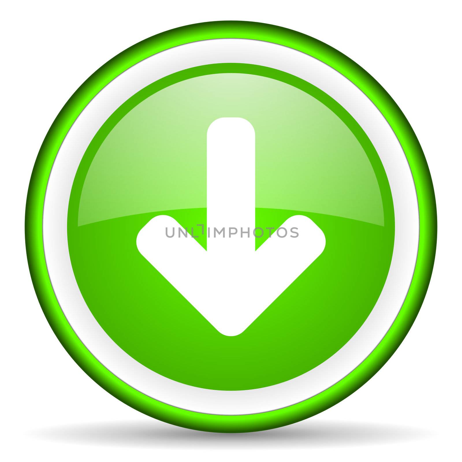 arrow down green glossy icon on white background