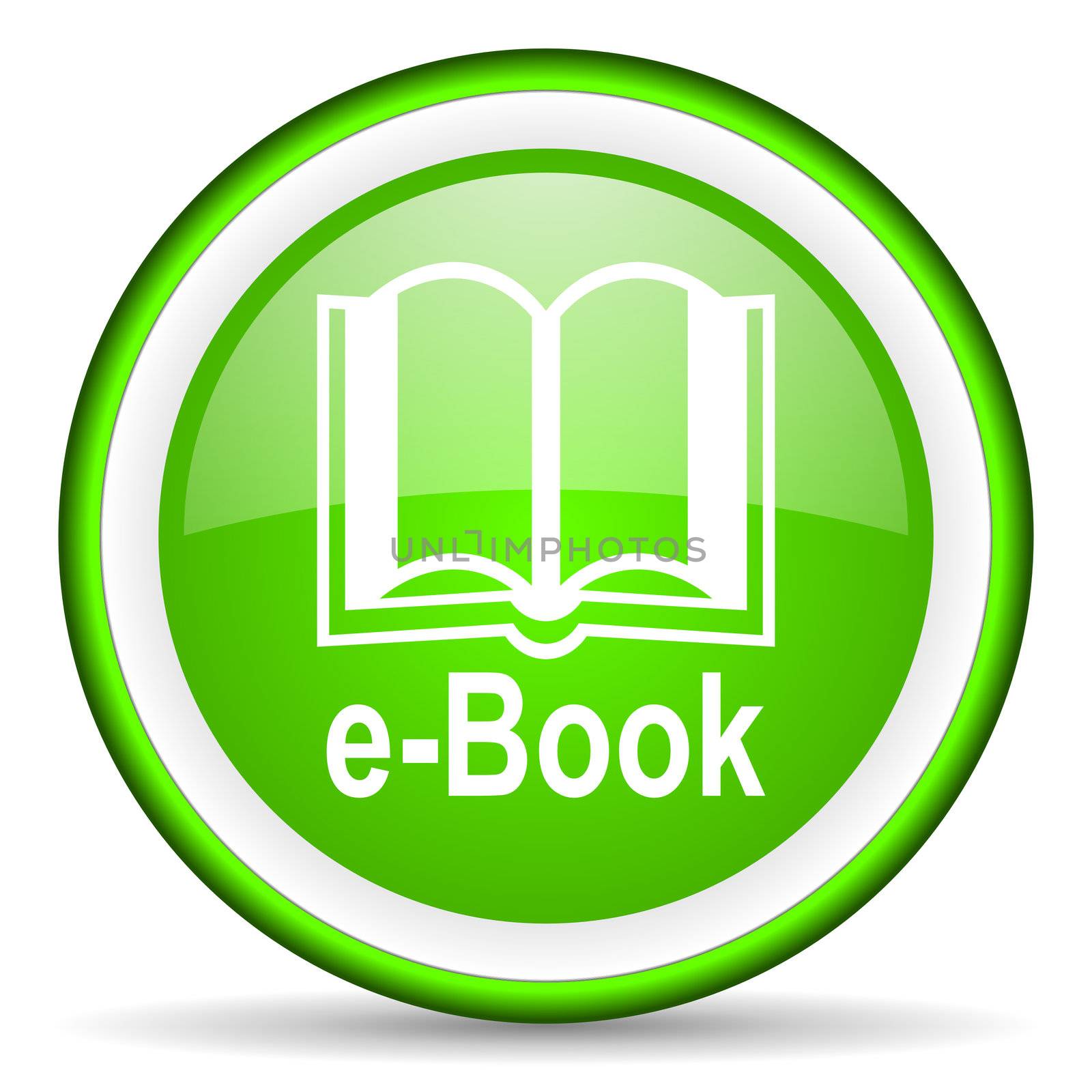 e-book green glossy icon on white background