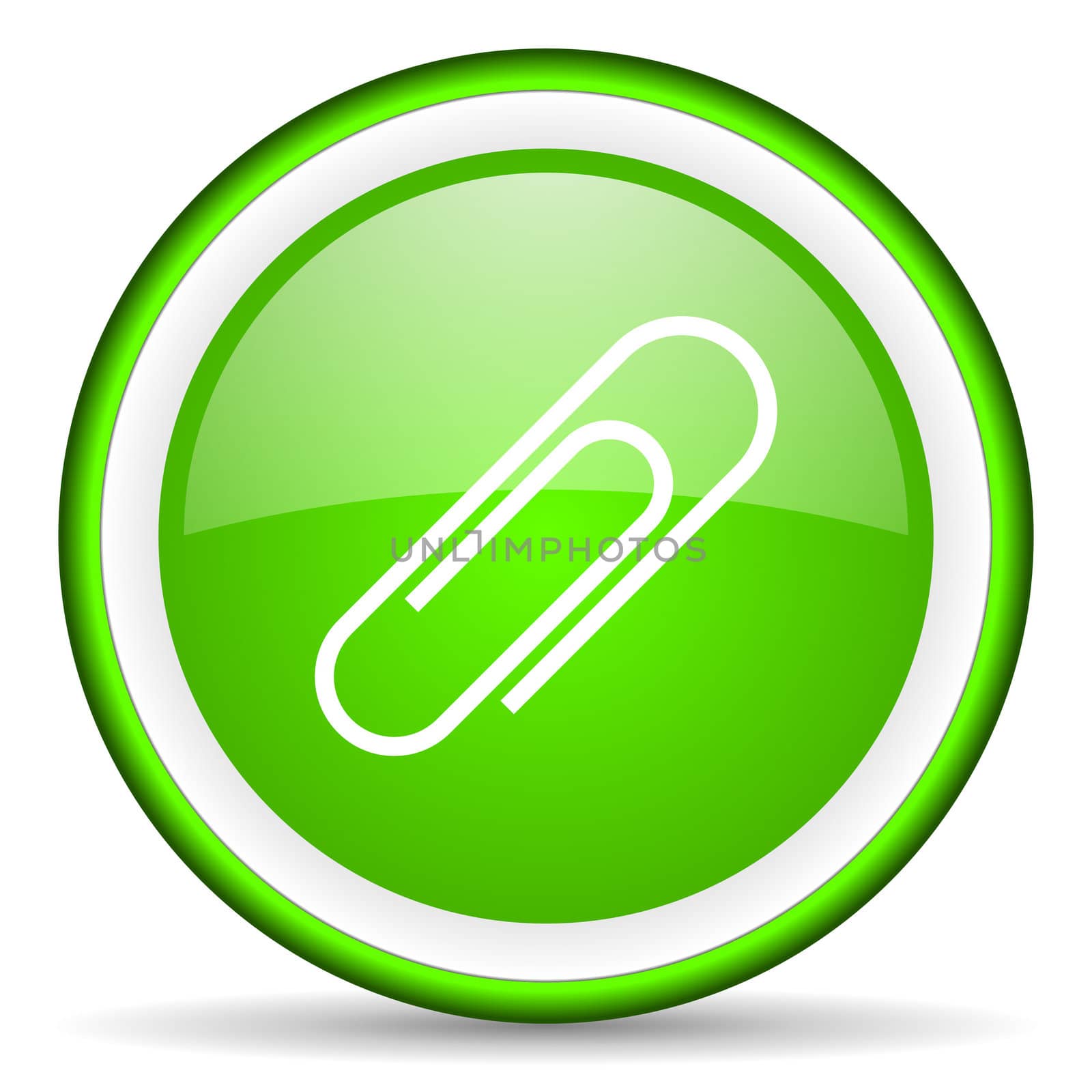 paper clip green glossy icon on white background