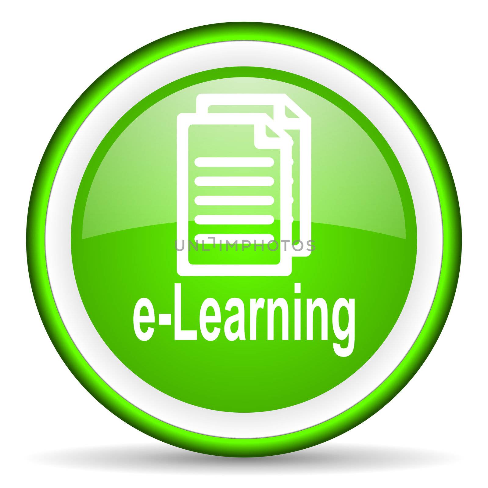 e-learning green glossy icon on white background