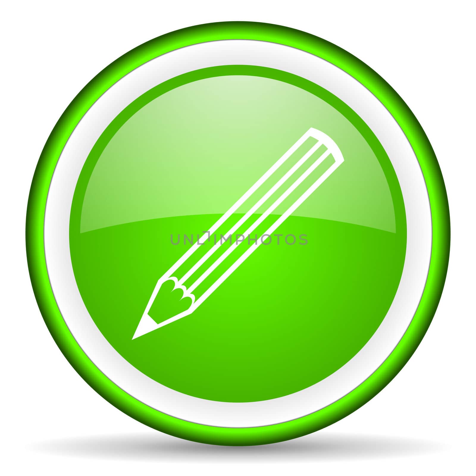 pencil green glossy icon on white background