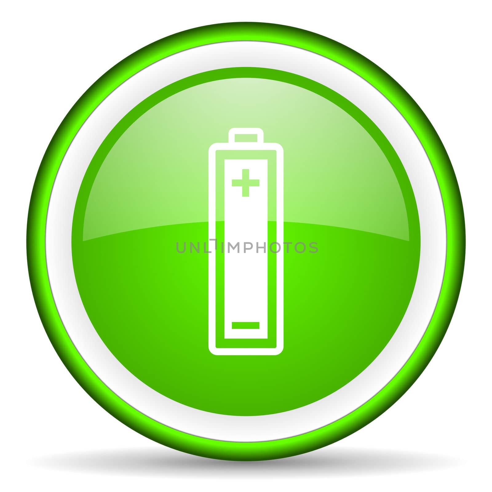 battery green glossy icon on white background