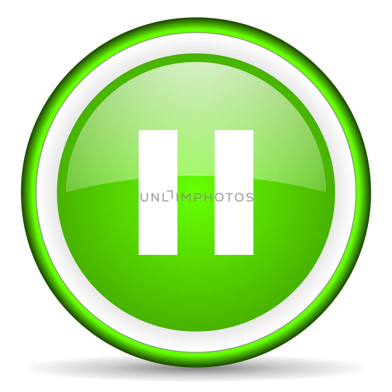 pause green glossy icon on white background