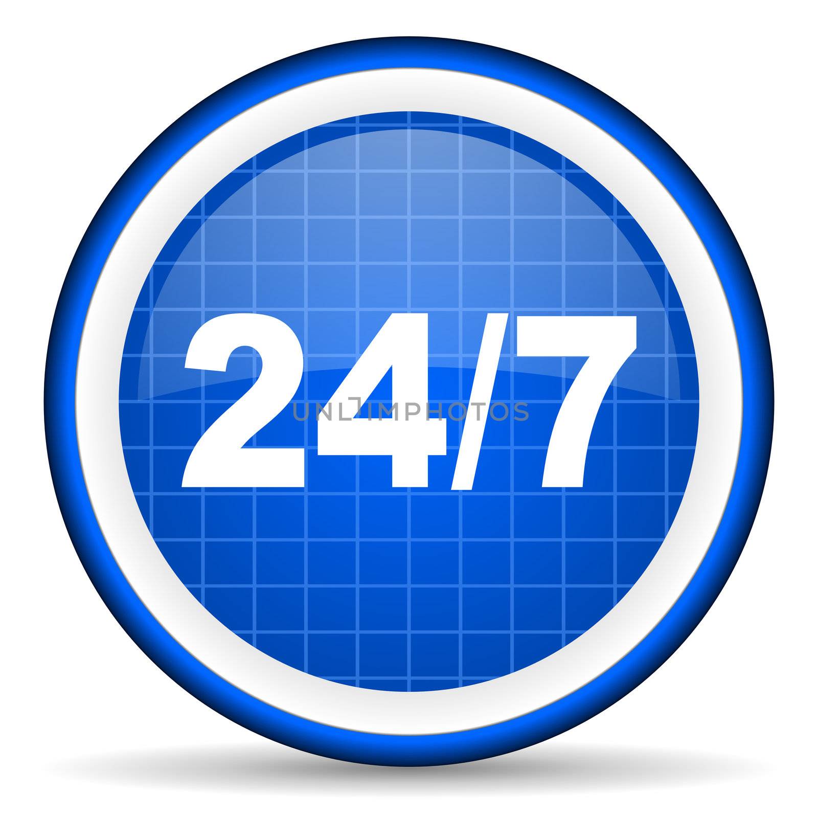 24/7 blue glossy icon on white background