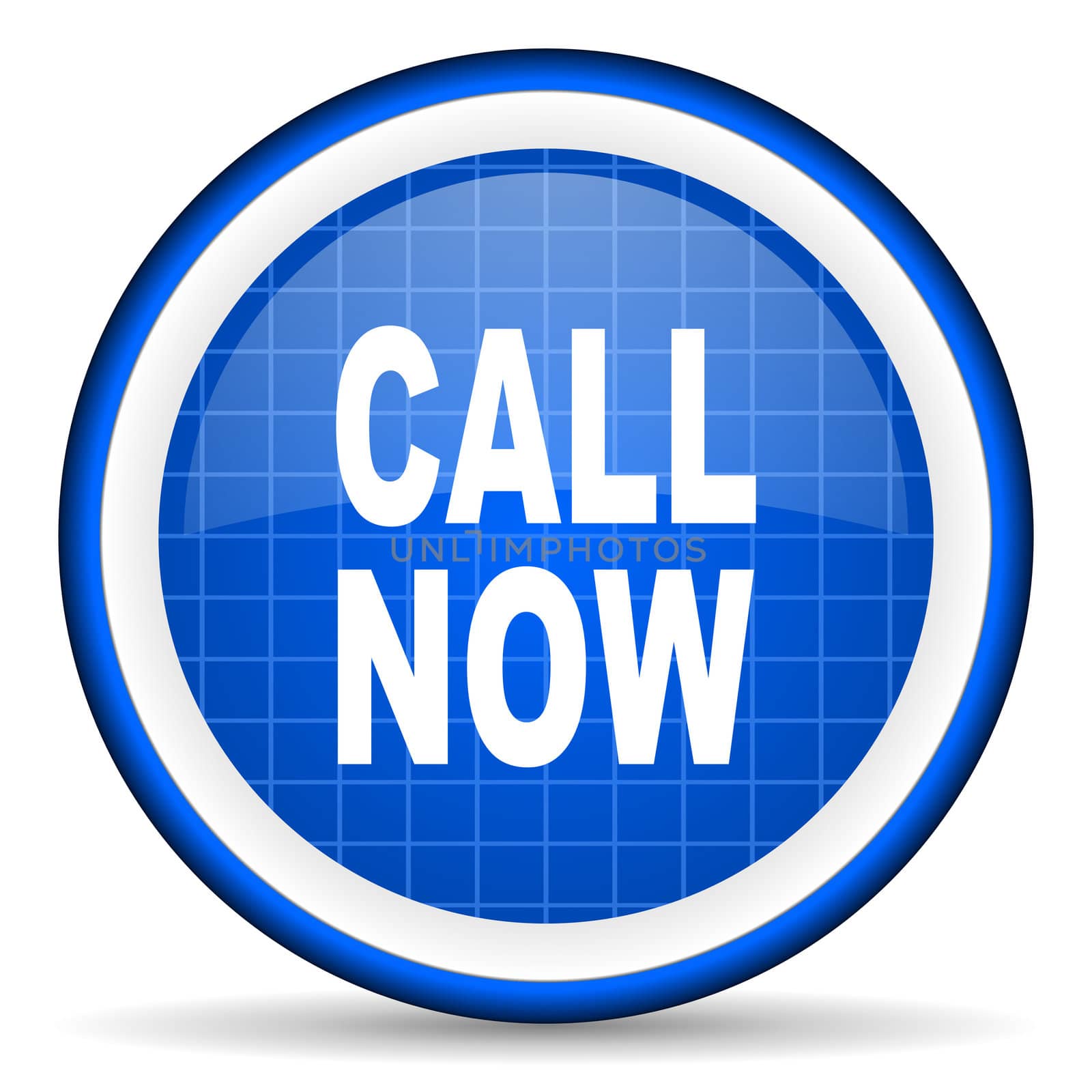 call now blue glossy icon on white background