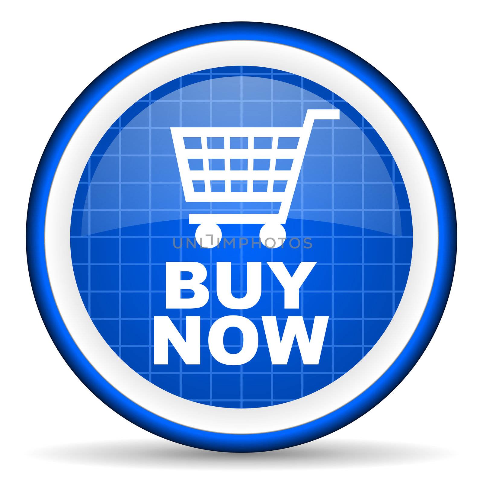buy now blue glossy icon on white background