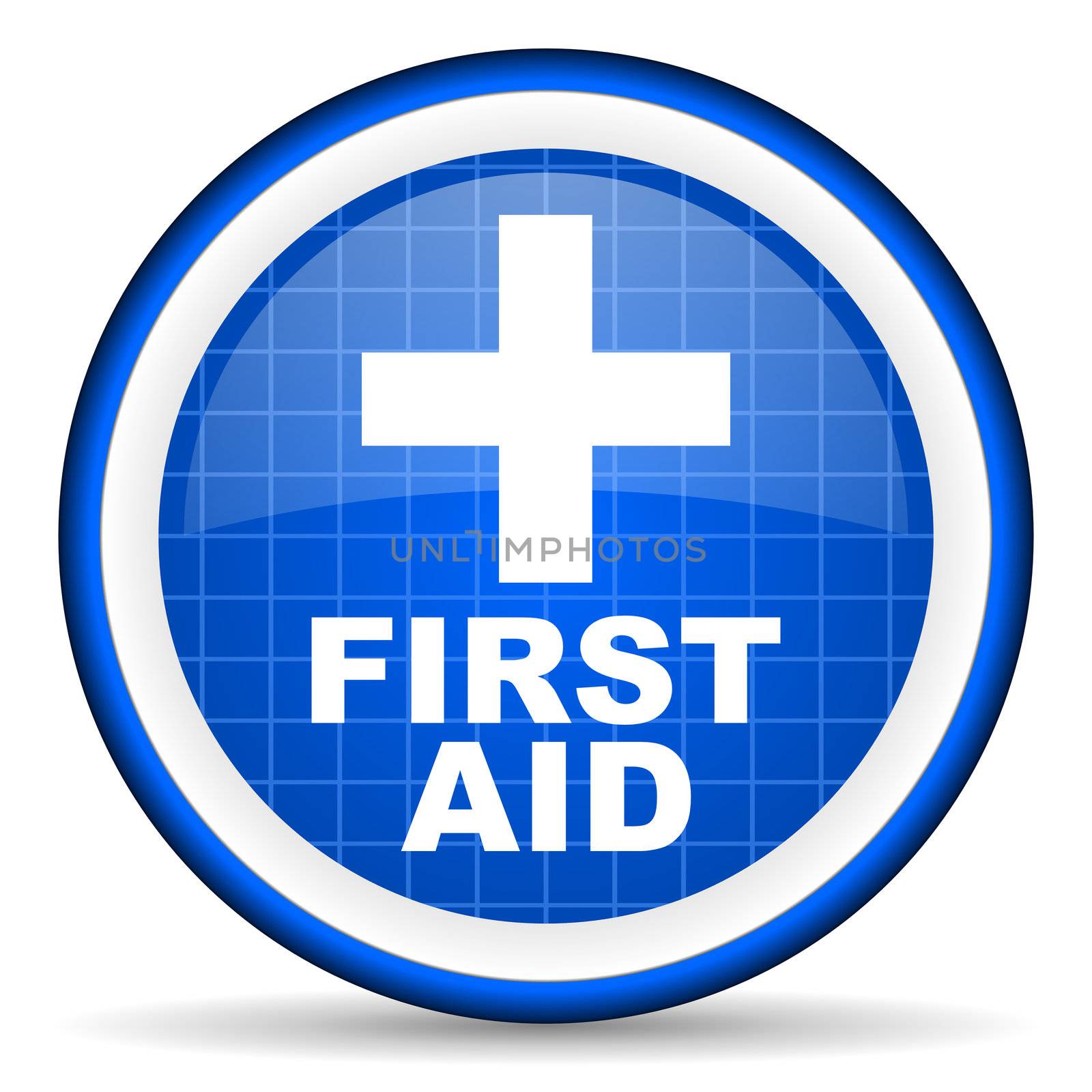 first aid blue glossy icon on white background