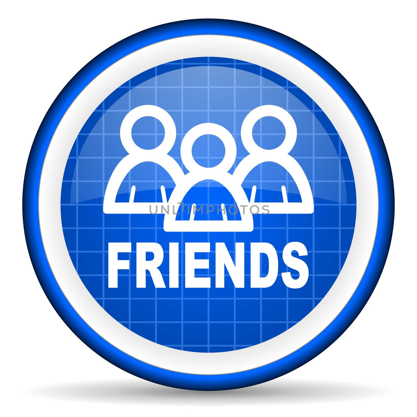 friends blue glossy icon on white background