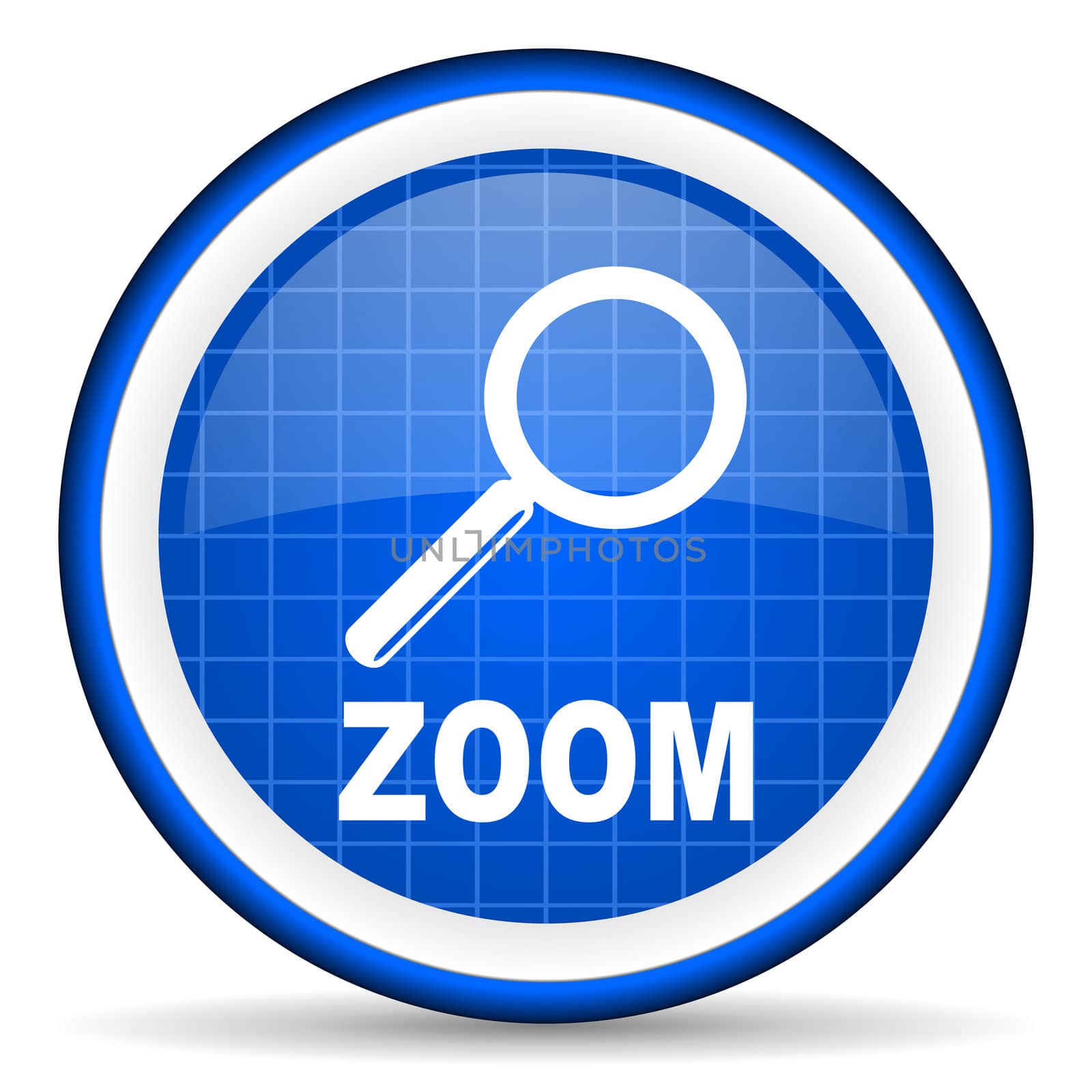 zoom blue glossy icon on white background