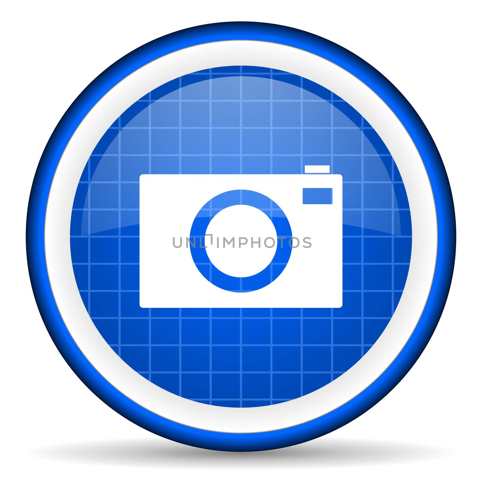 camera blue glossy icon on white background