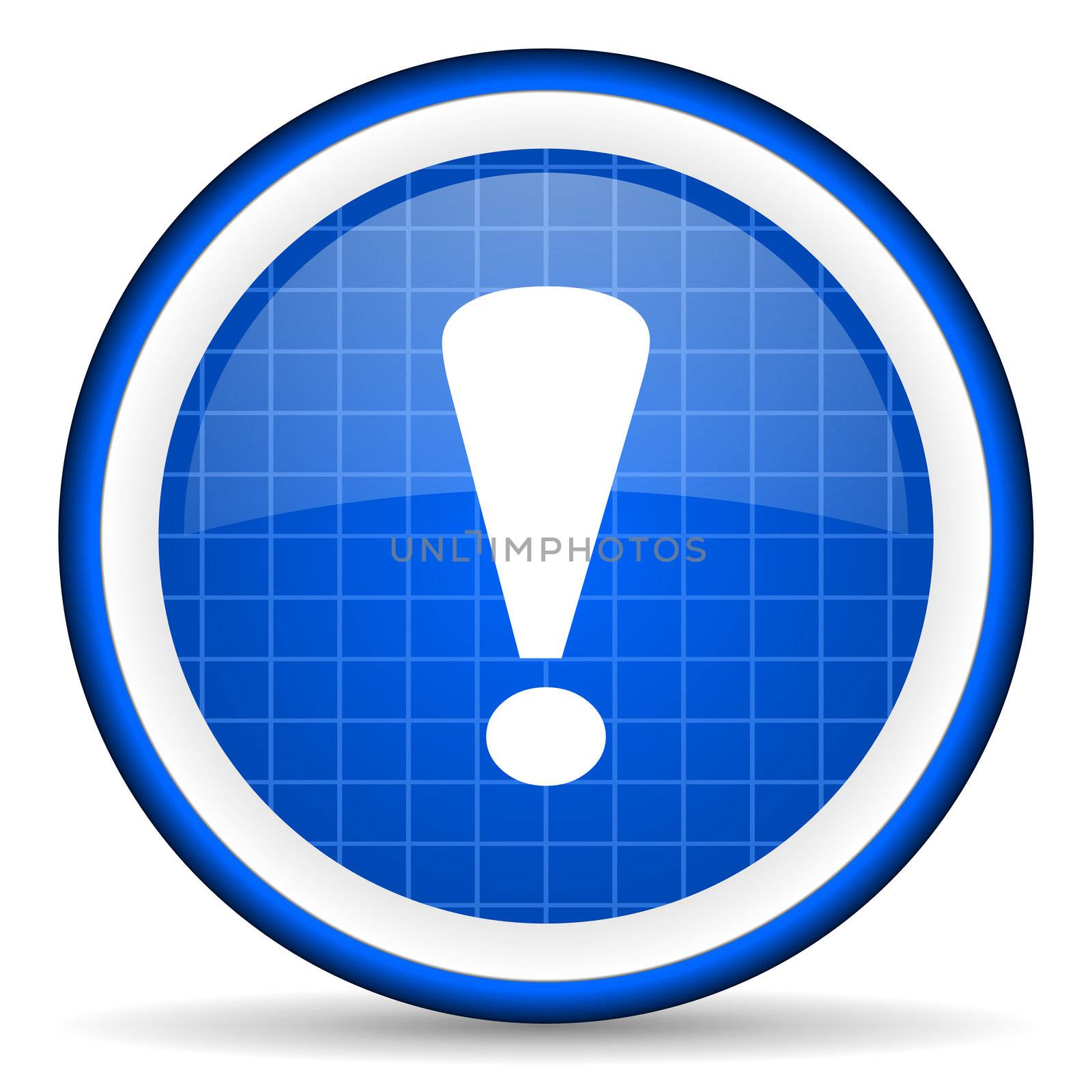 exclamation sign blue glossy icon on white background
