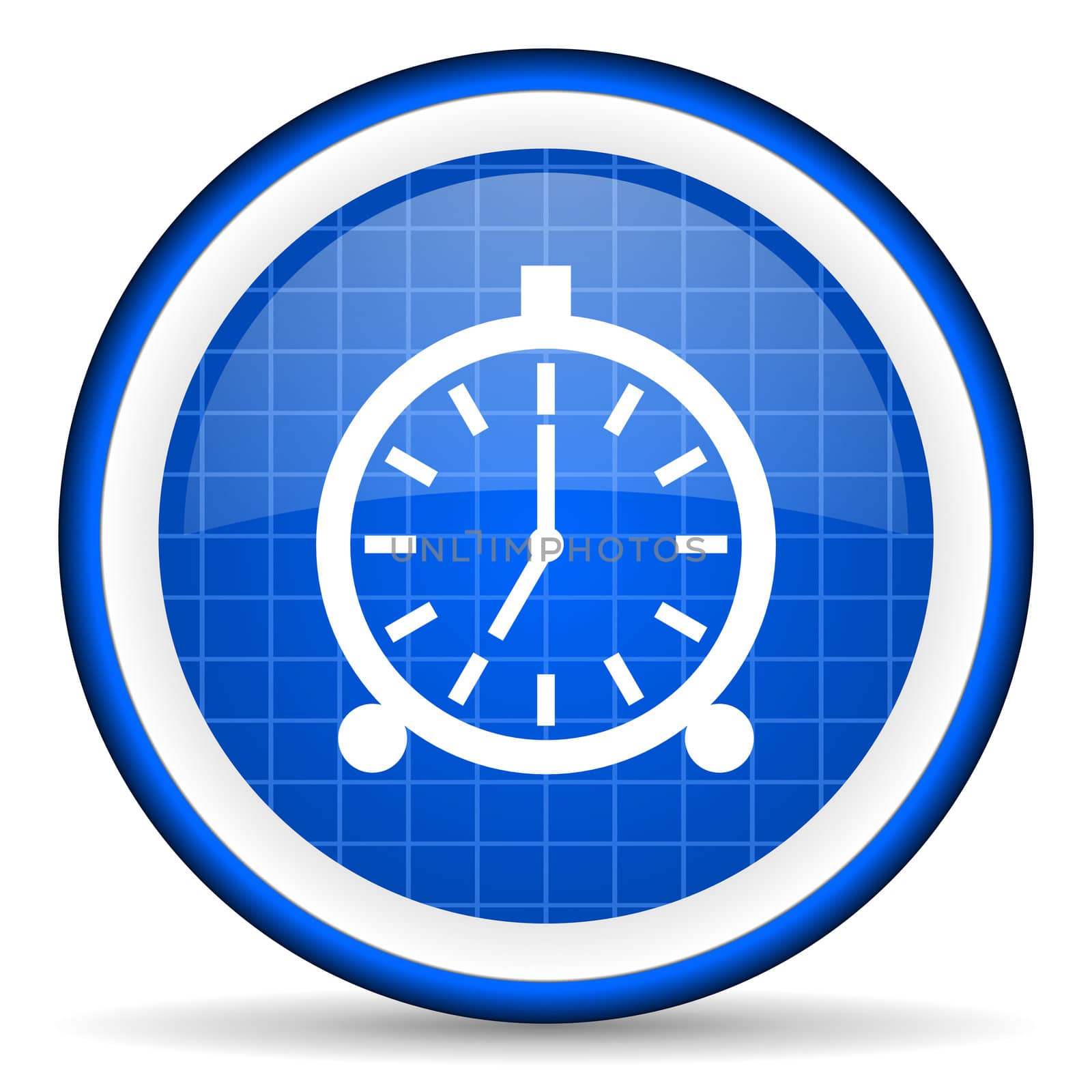alarm clock blue glossy icon on white background
