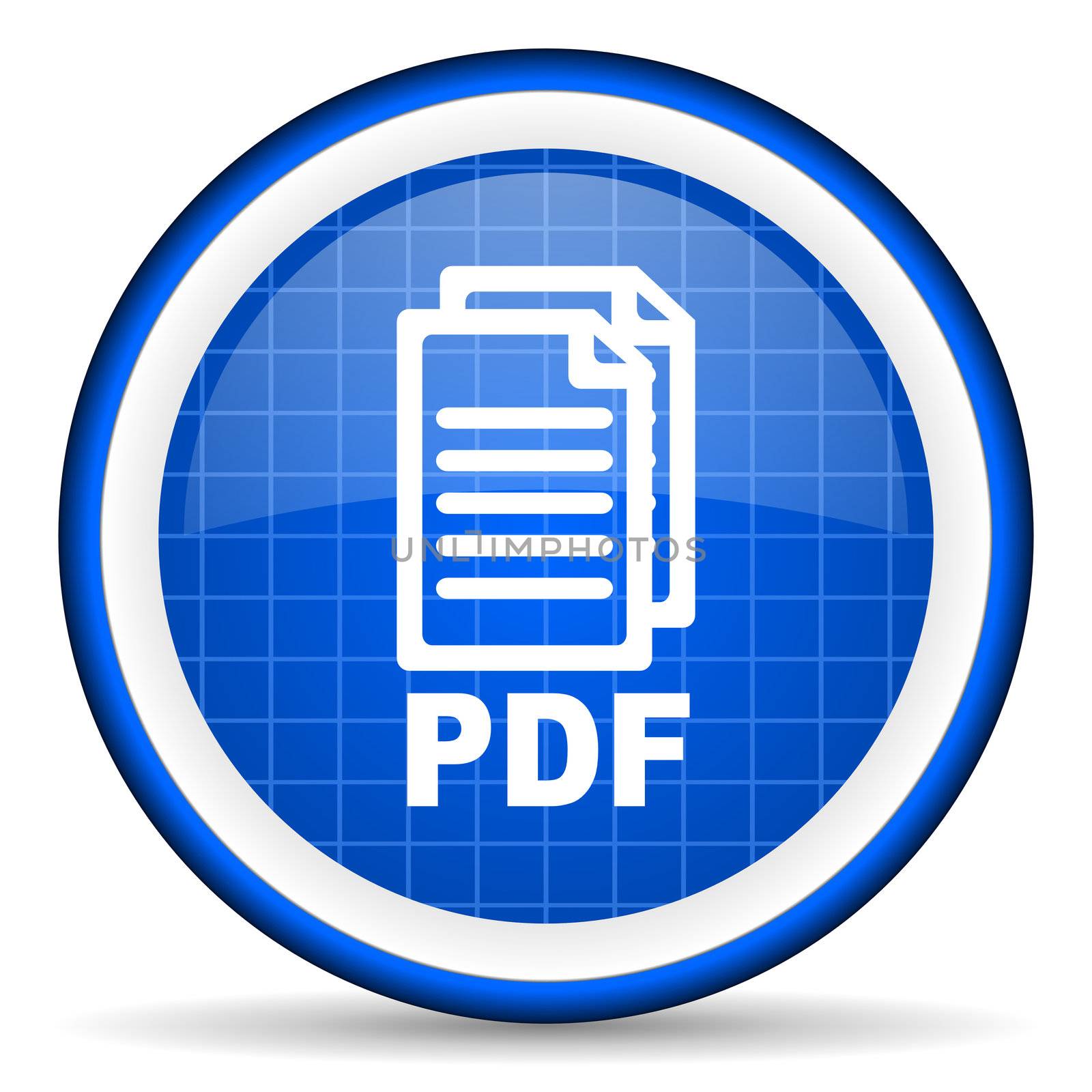 pdf blue glossy icon on white background