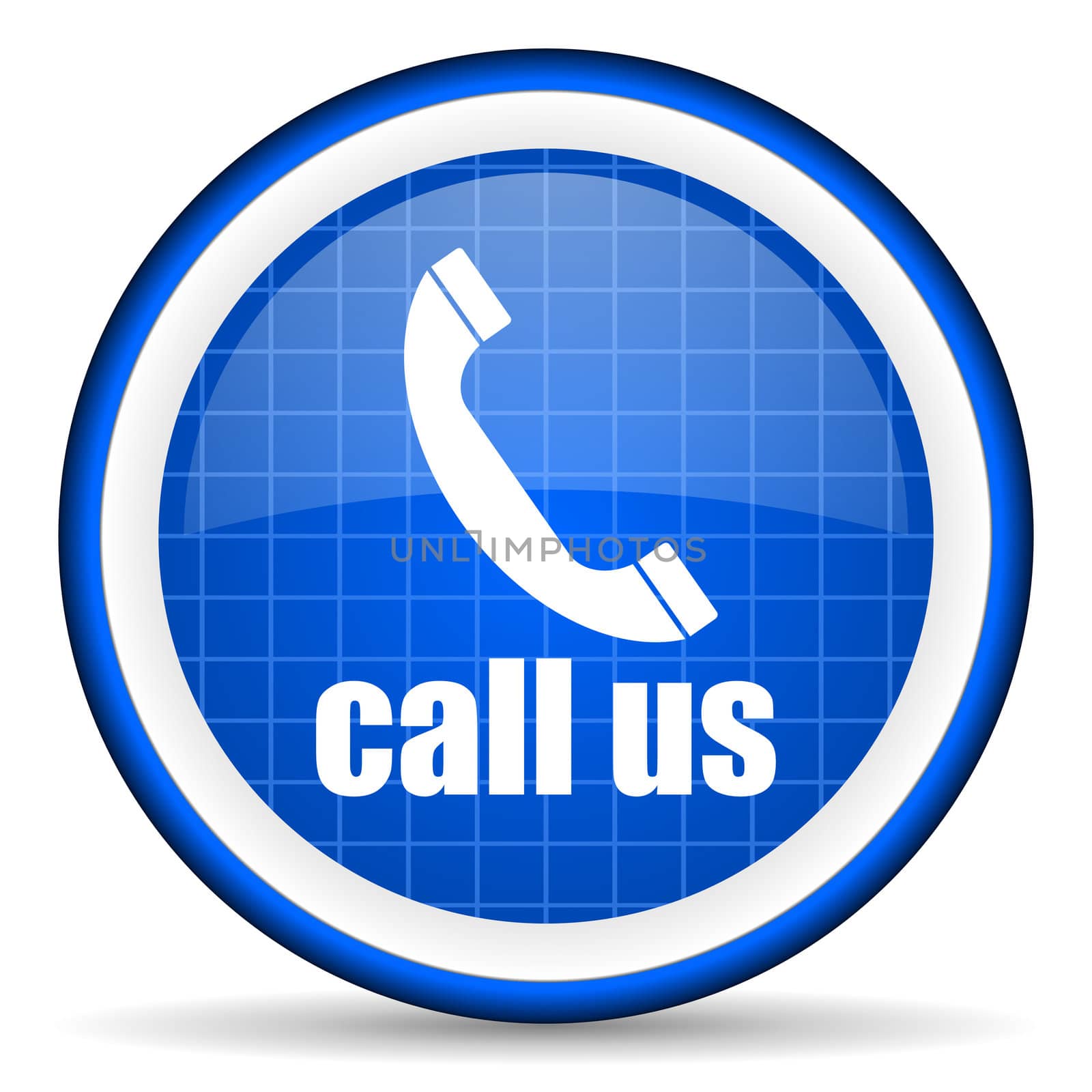 call us blue glossy icon on white background