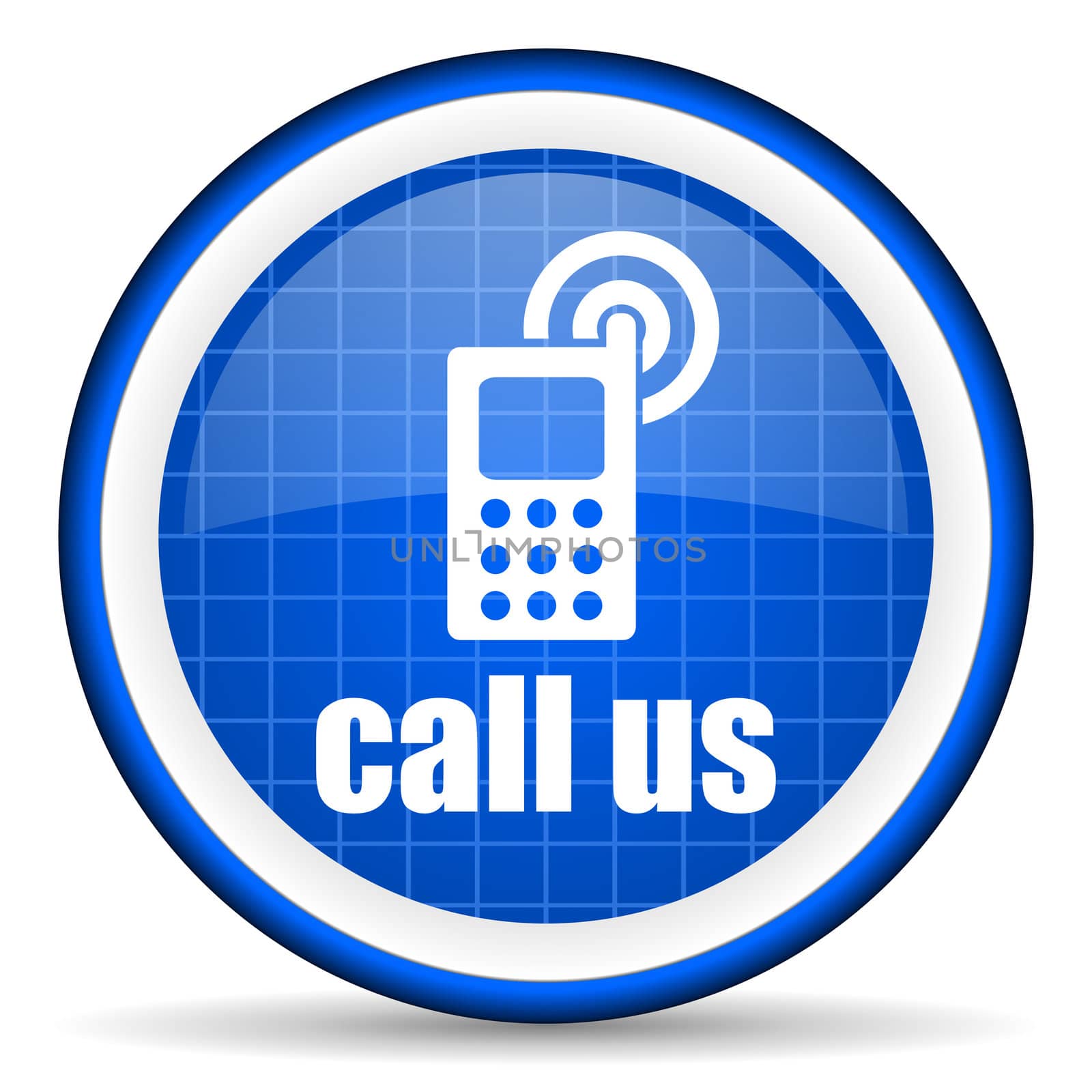call us blue glossy icon on white background