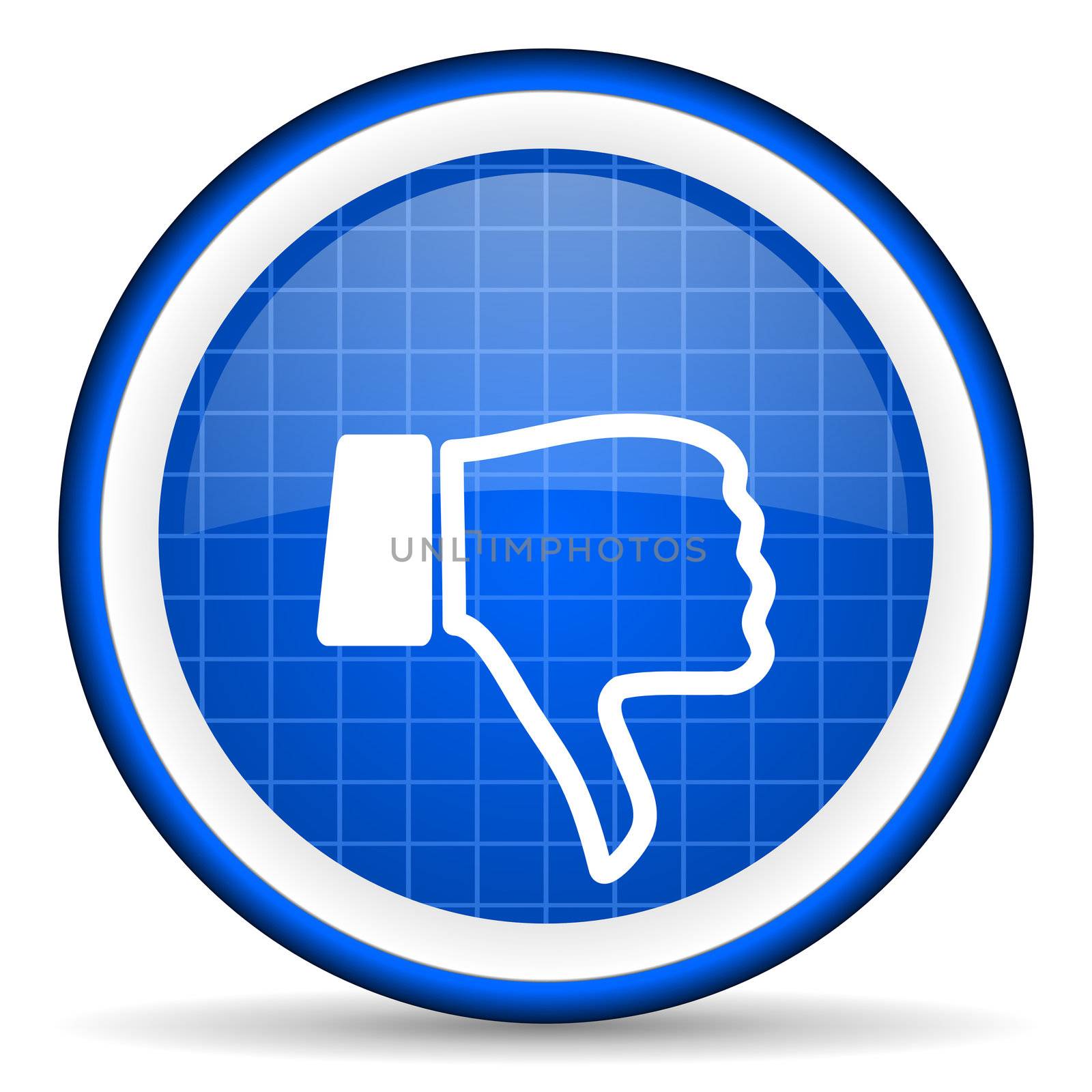 thumb down blue glossy icon on white background