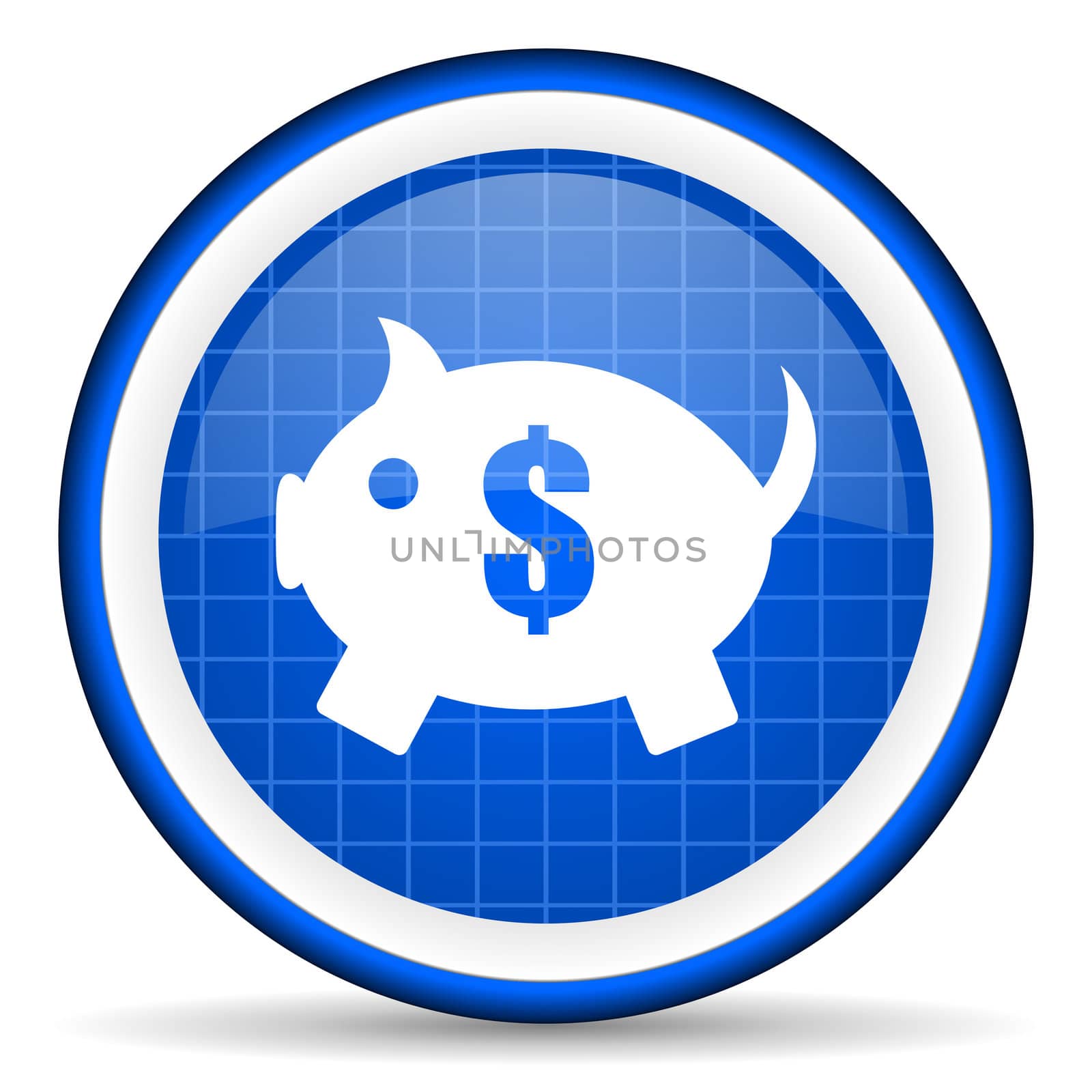 piggy bank blue glossy icon on white background
