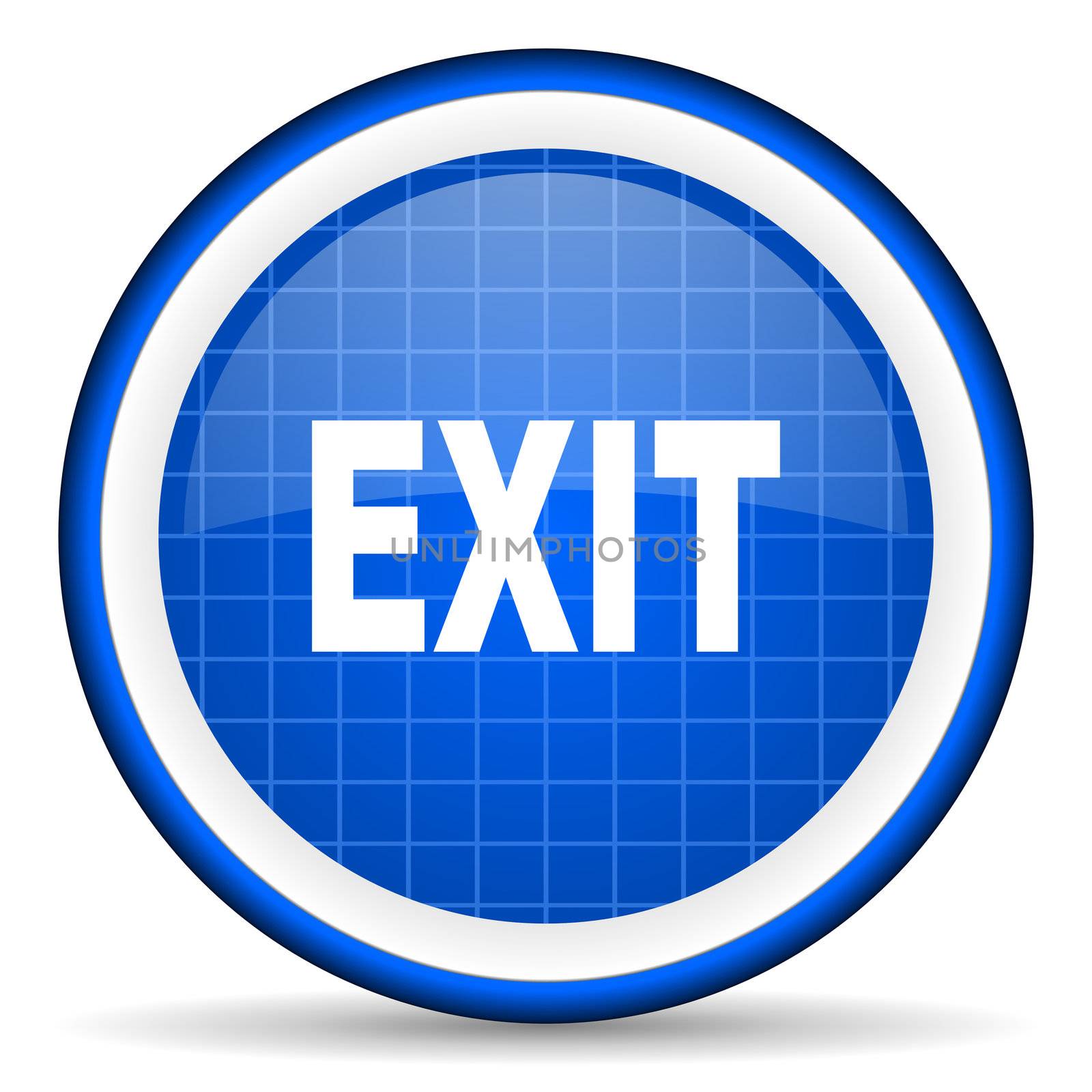 exit blue glossy icon on white background