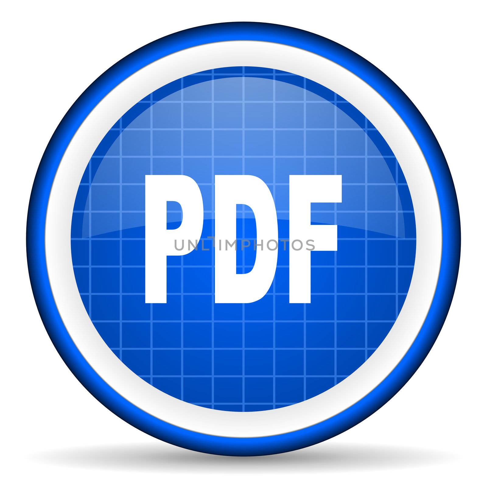 pdf blue glossy icon on white background