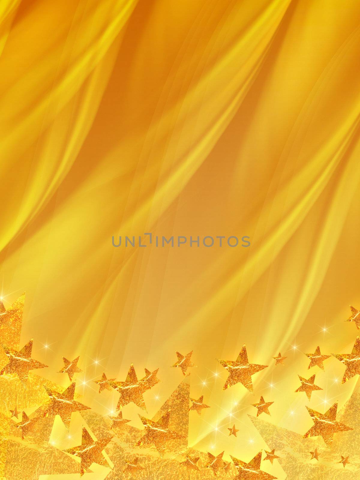 shining golden stars over yellow background, abstract christmas card