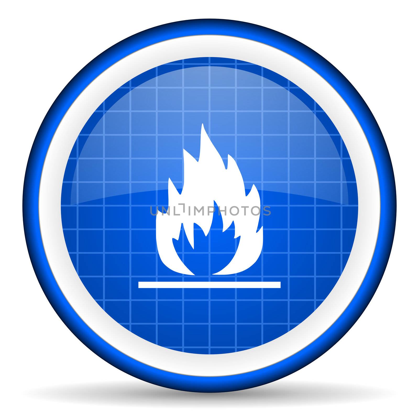 flames blue glossy icon on white background