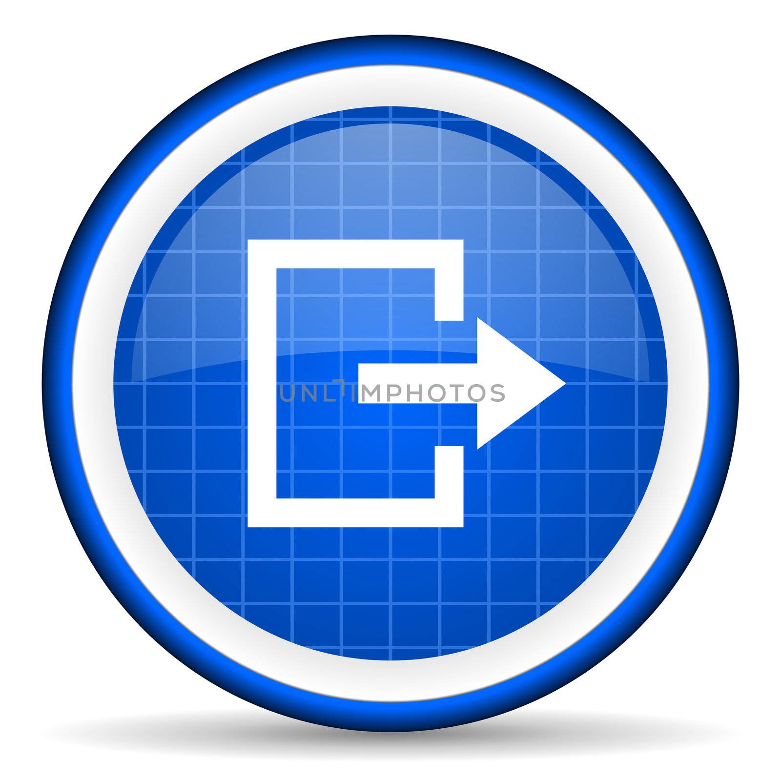 exit blue glossy icon on white background