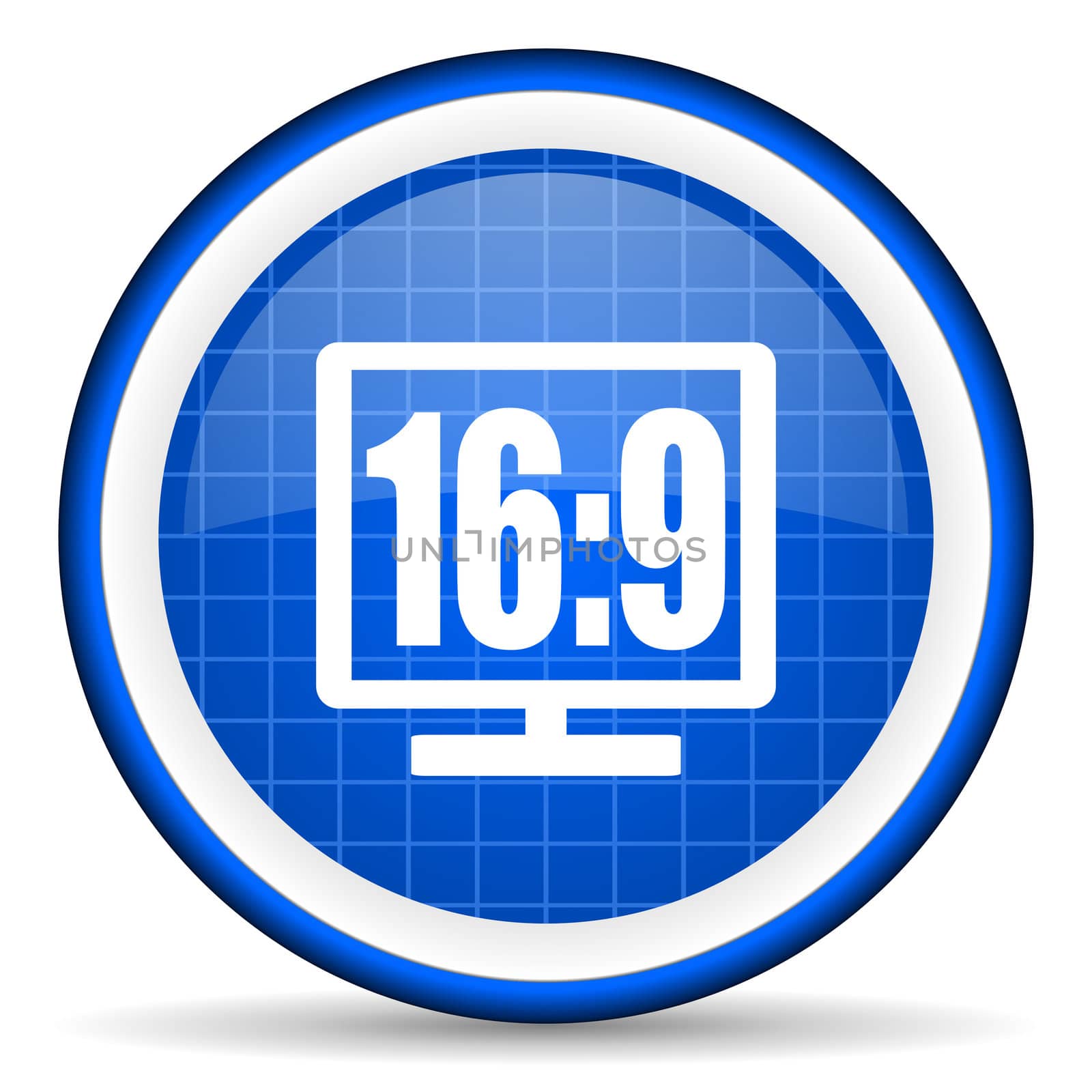 16 9 display blue glossy icon on white background