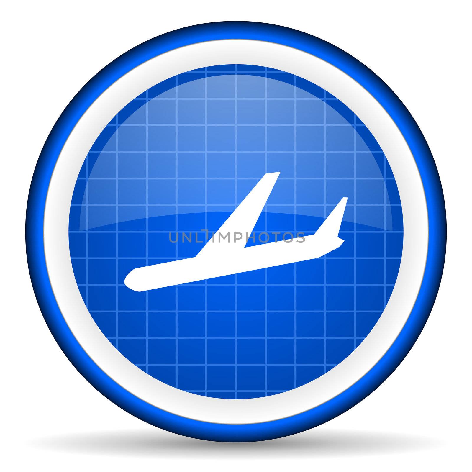 airplane blue glossy icon on white background