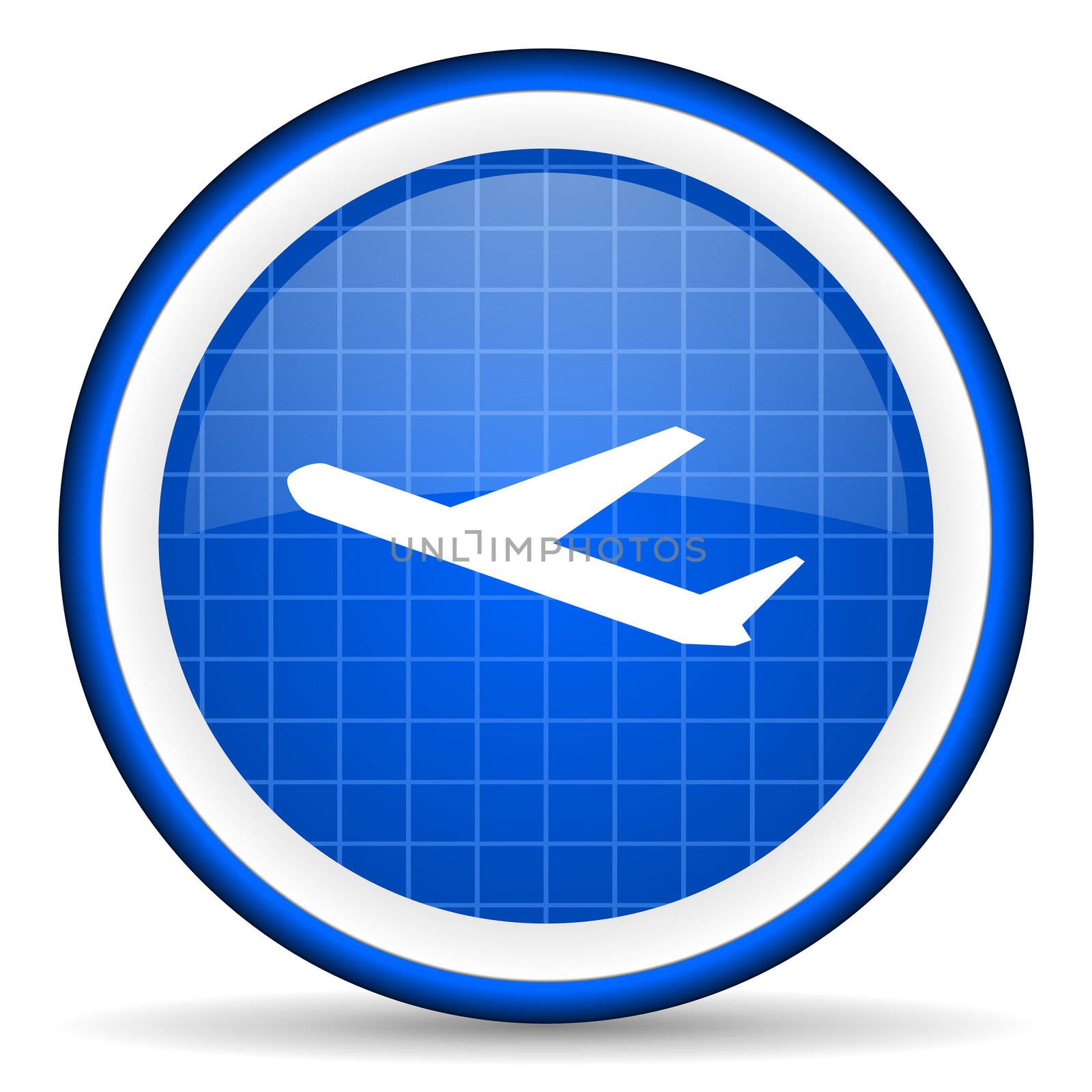 airplane blue glossy icon on white background
