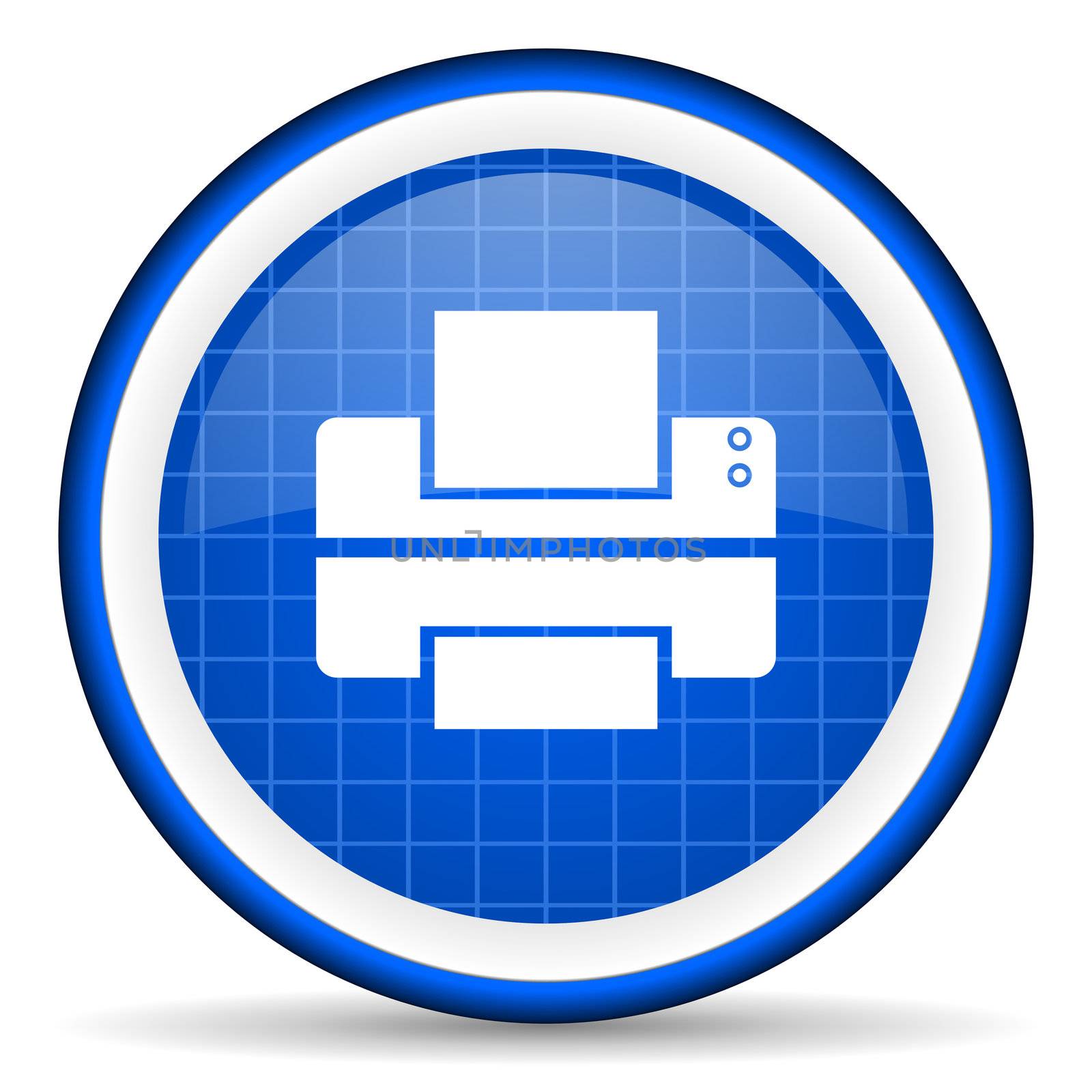 printer blue glossy icon on white background