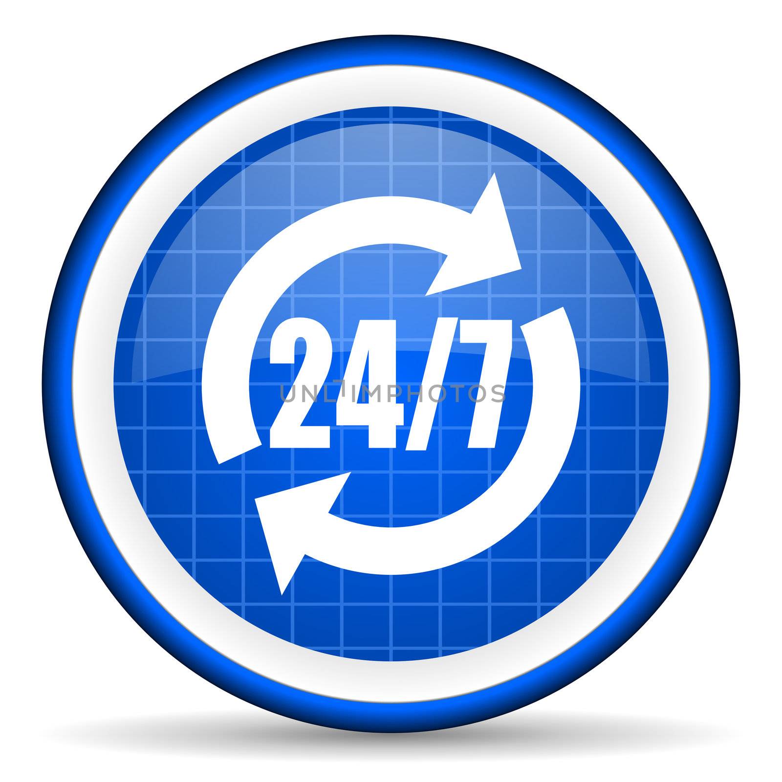 24/7 service blue glossy icon on white background