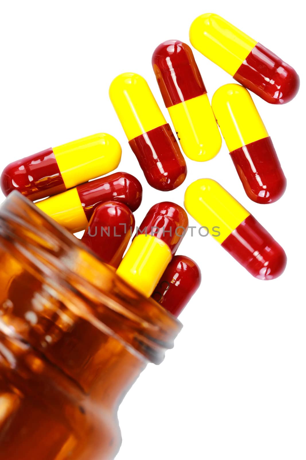 Closeup of pills isolated on a white background