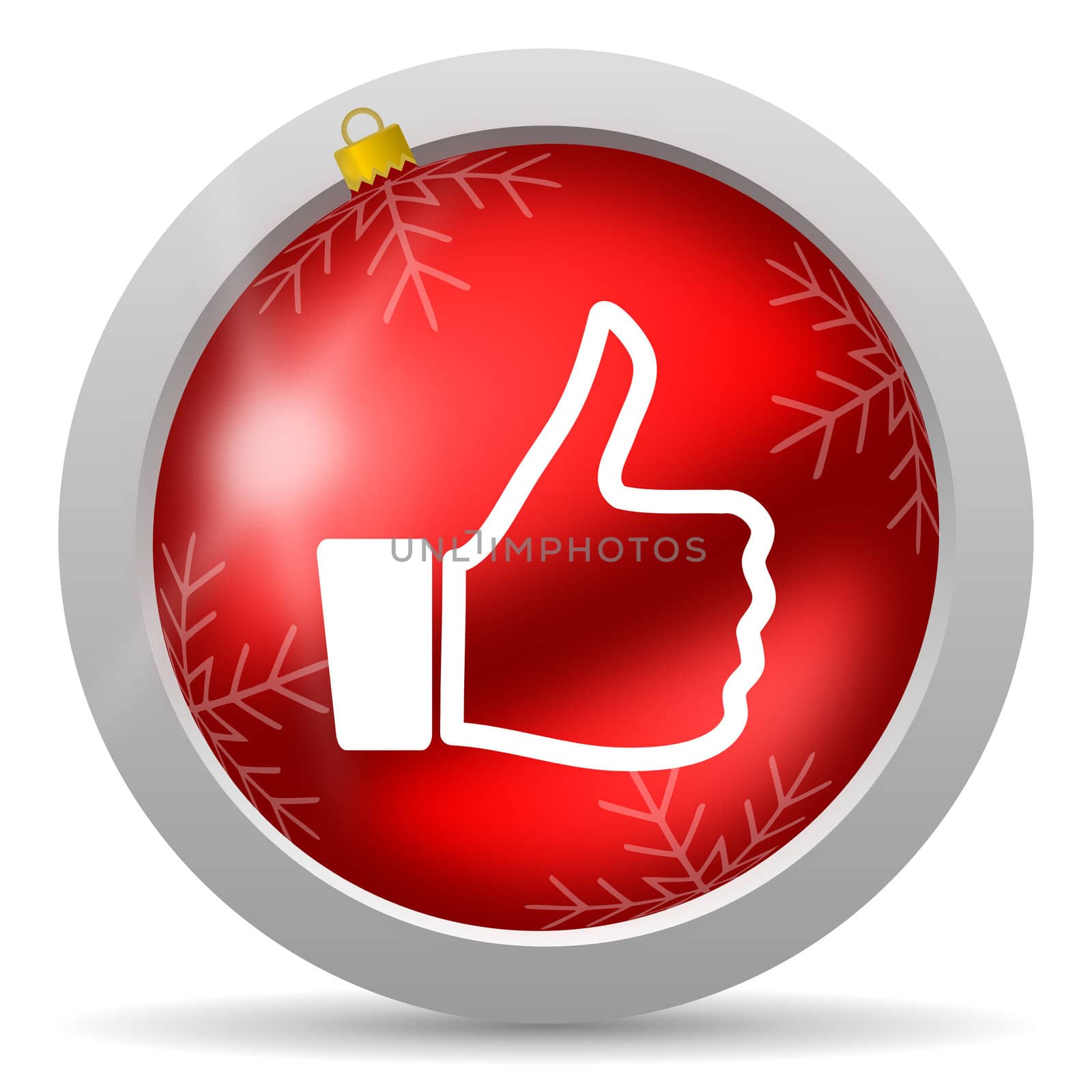 thumb up red glossy christmas icon on white background