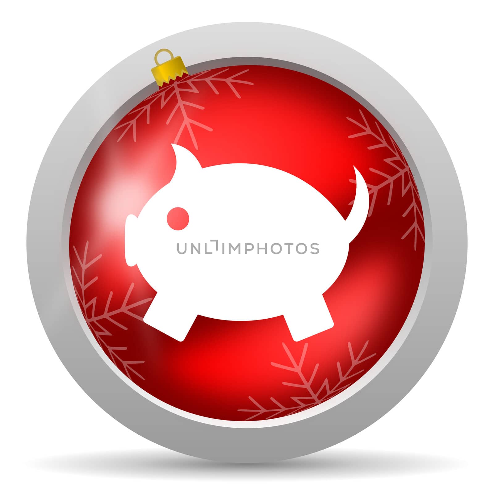 piggy bank red glossy christmas icon on white background