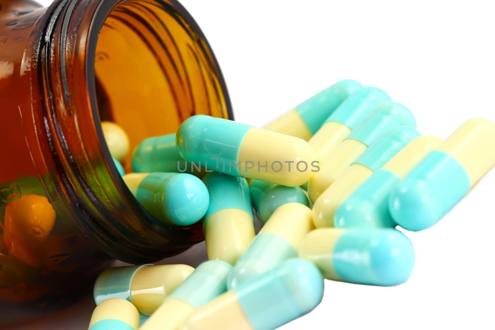 Closeup of pills isolated on a white background
