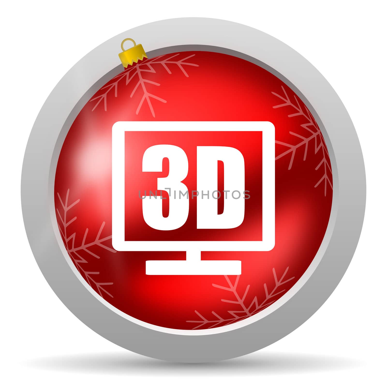 3d display red glossy christmas icon on white background