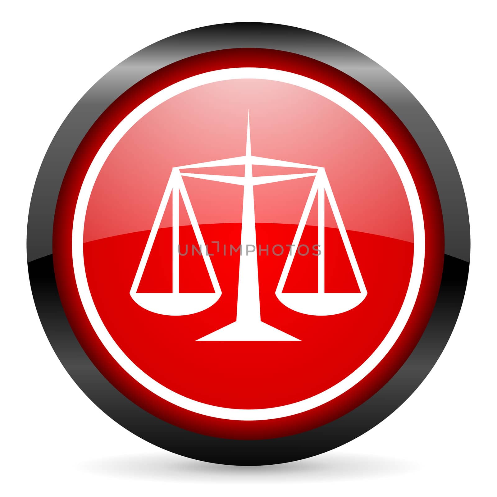 justice round red glossy icon on white background