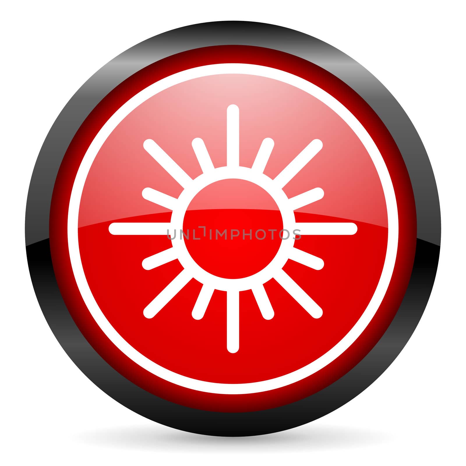 sun round red glossy icon on white background