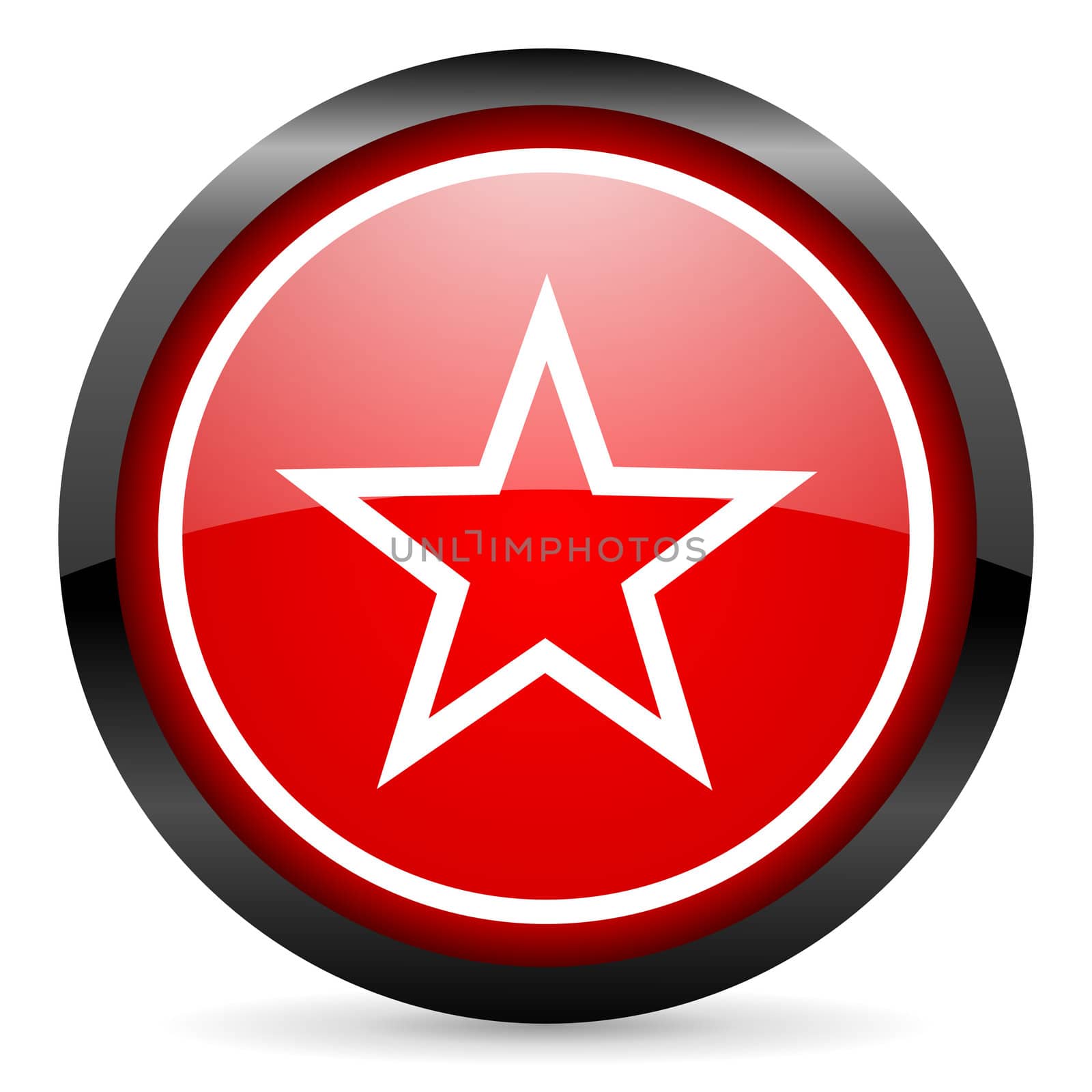 star round red glossy icon on white background