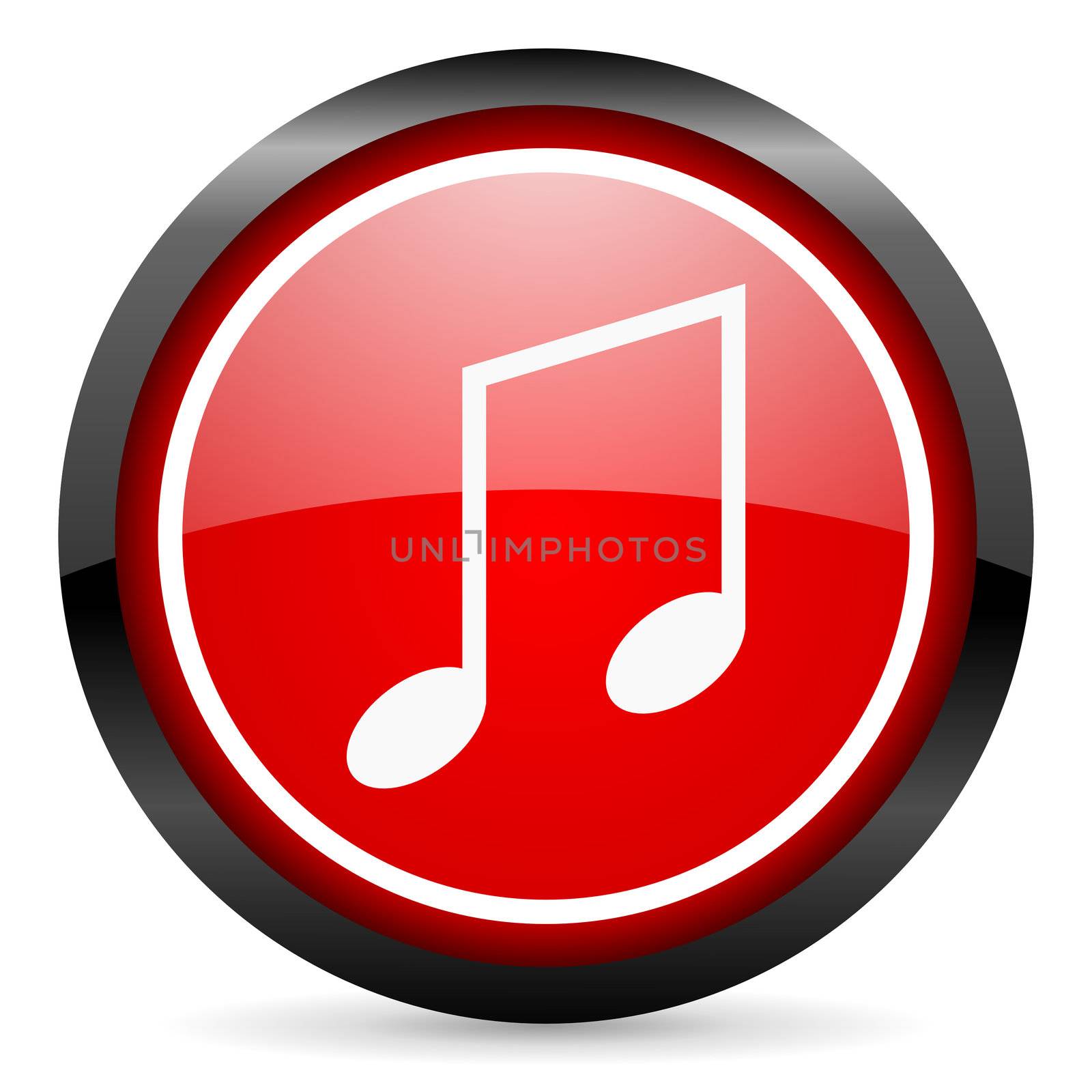 music round red glossy icon on white background