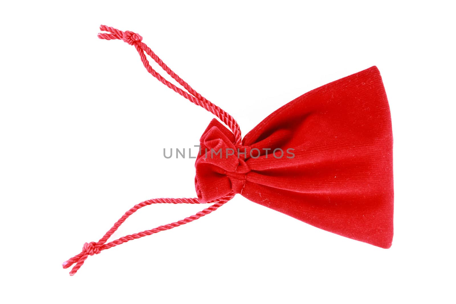 Red bag with red satin ribbon. Isolated on white by bajita111122