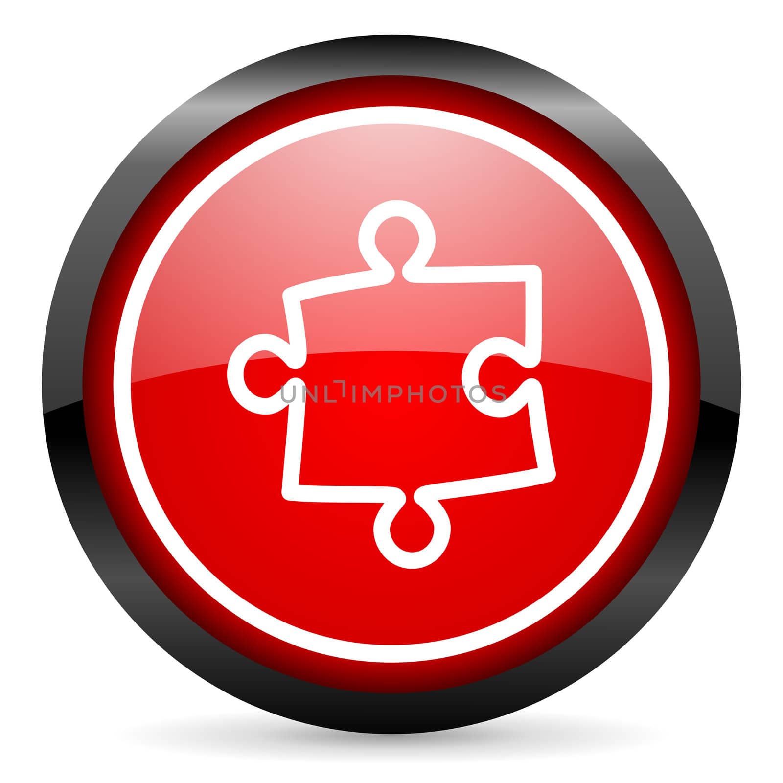 puzzle round red glossy icon on white background