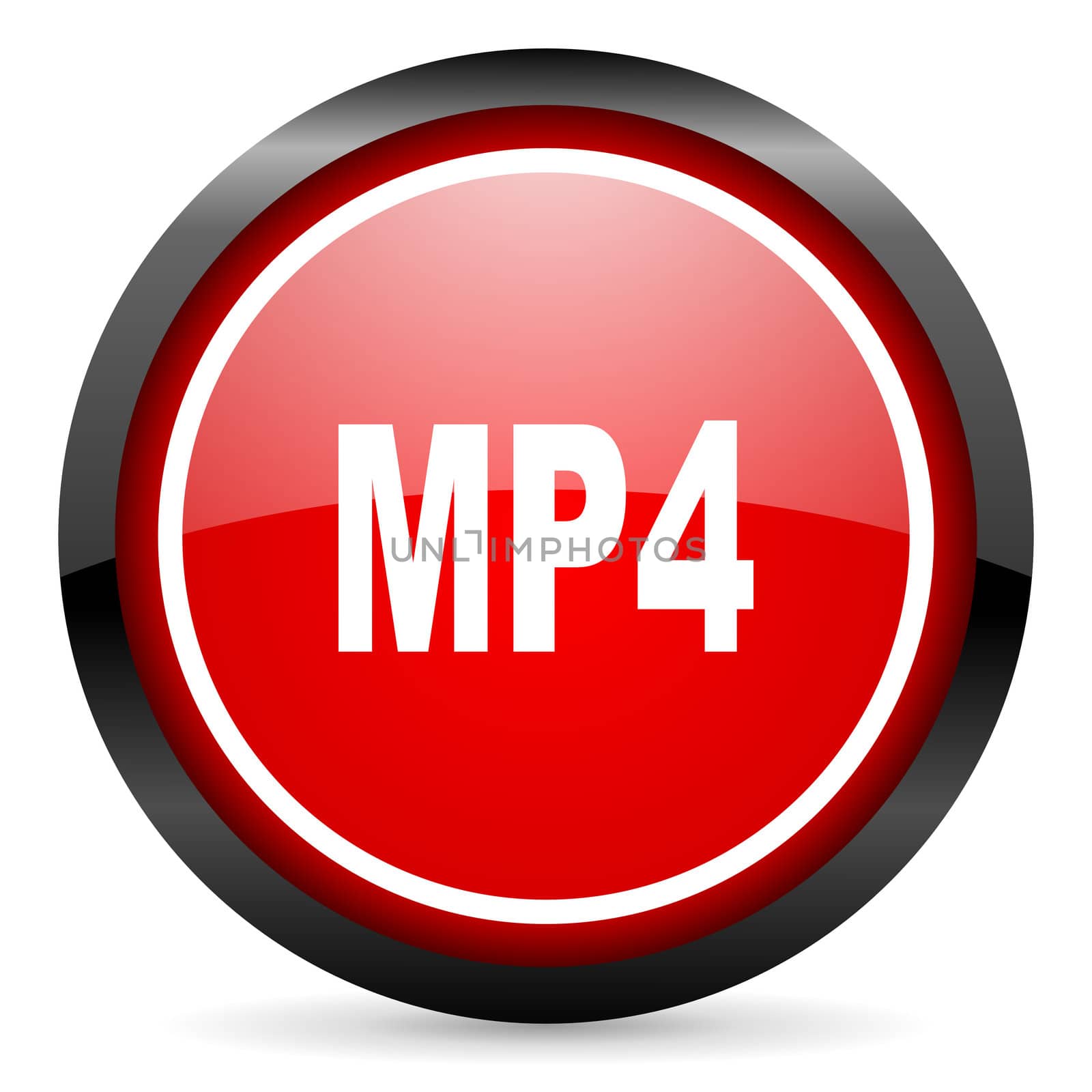 mp4 round red glossy icon on white background