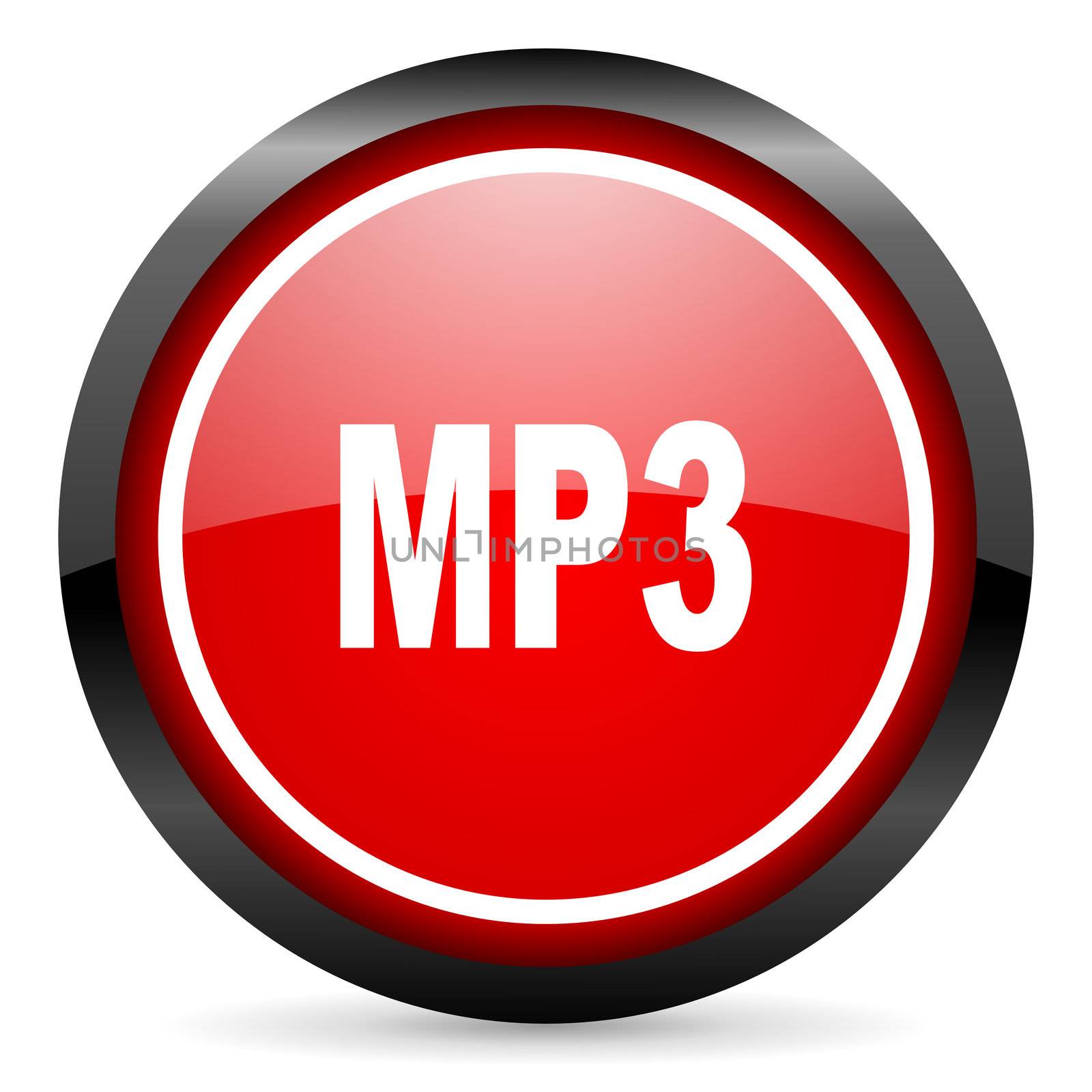 mp3 round red glossy icon on white background