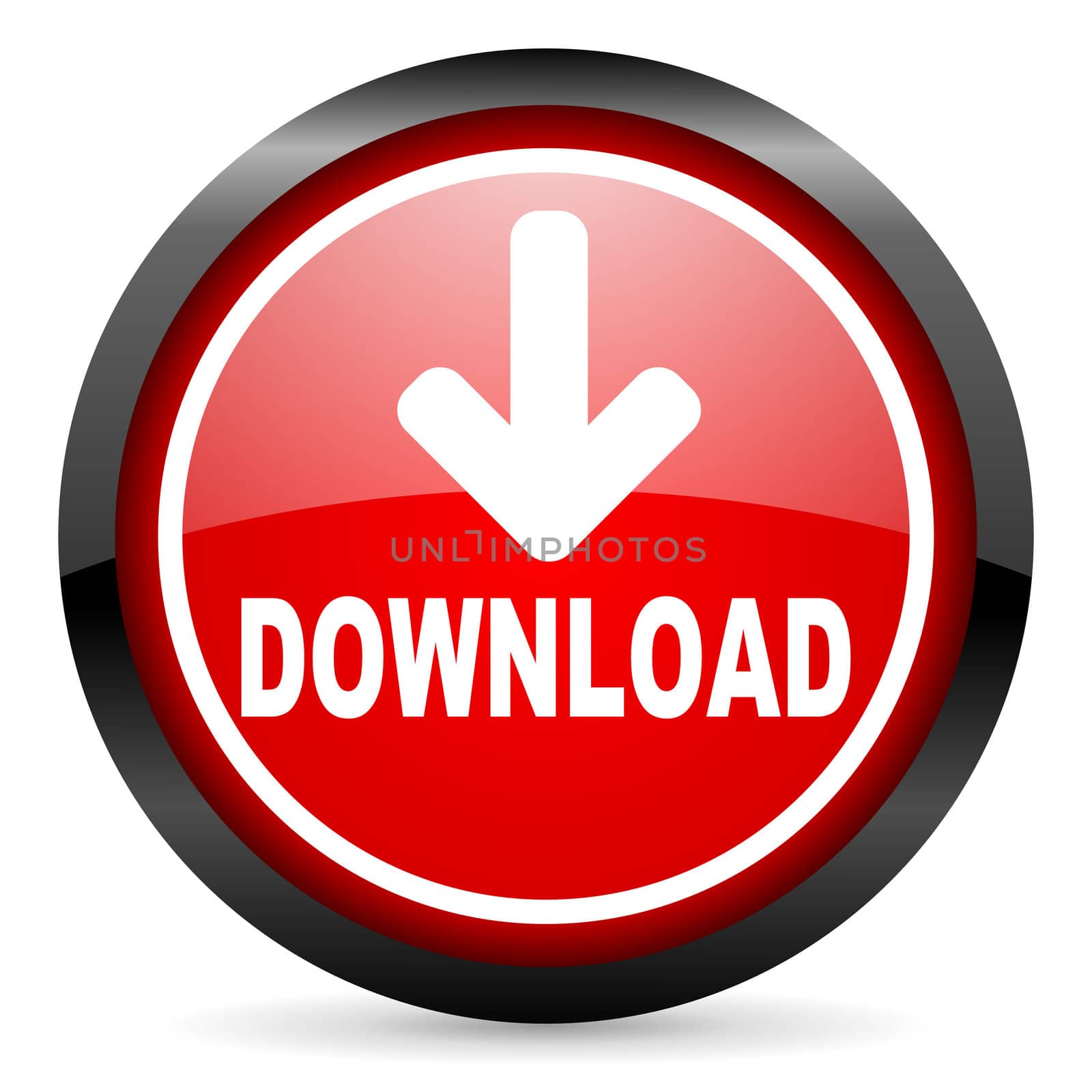 download round red glossy icon on white background