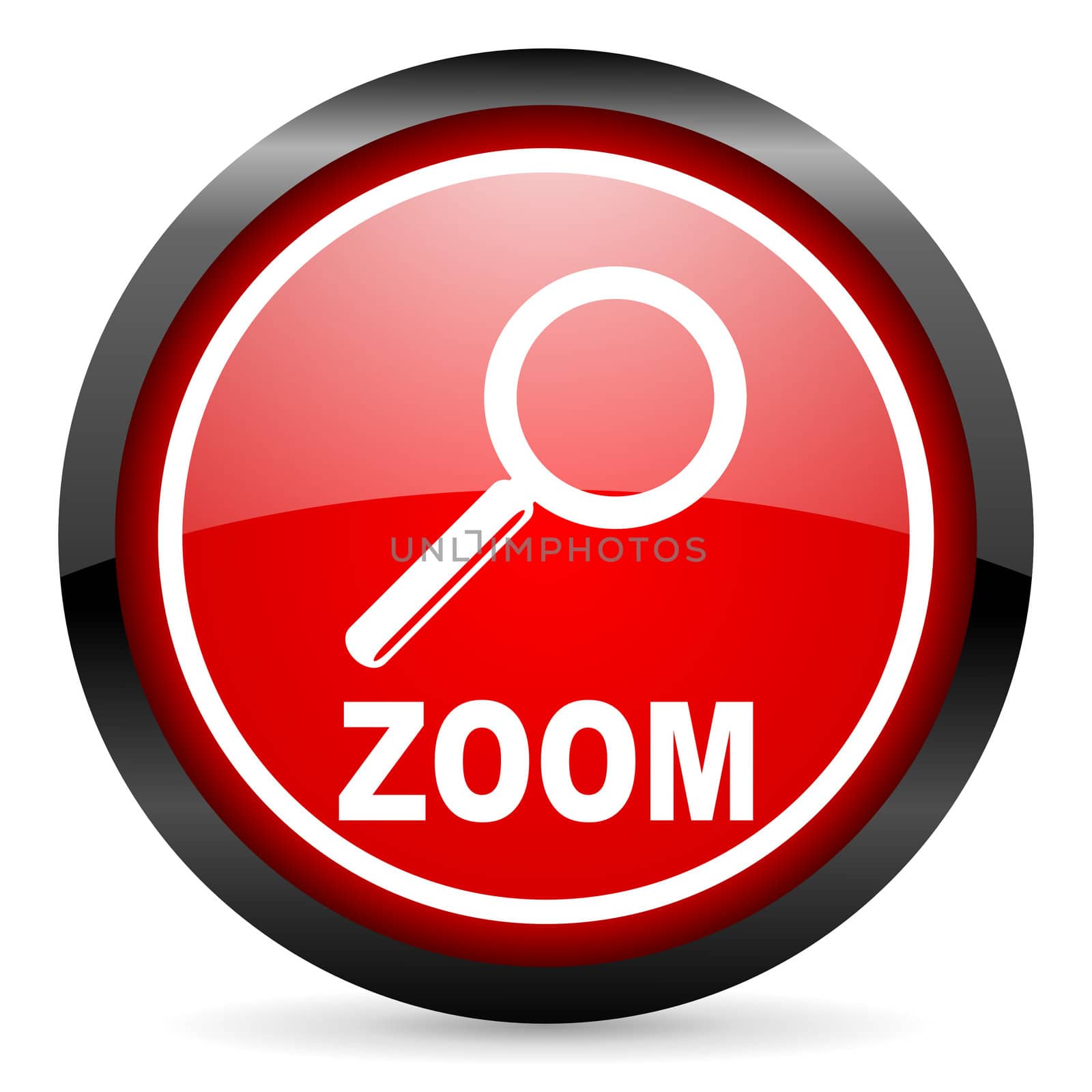 zoom round red glossy icon on white background