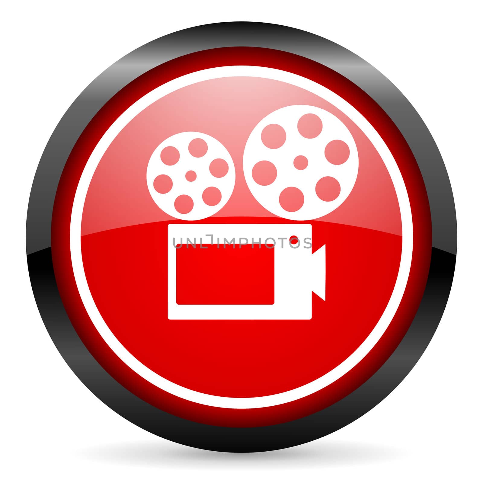 cinema round red glossy icon on white background